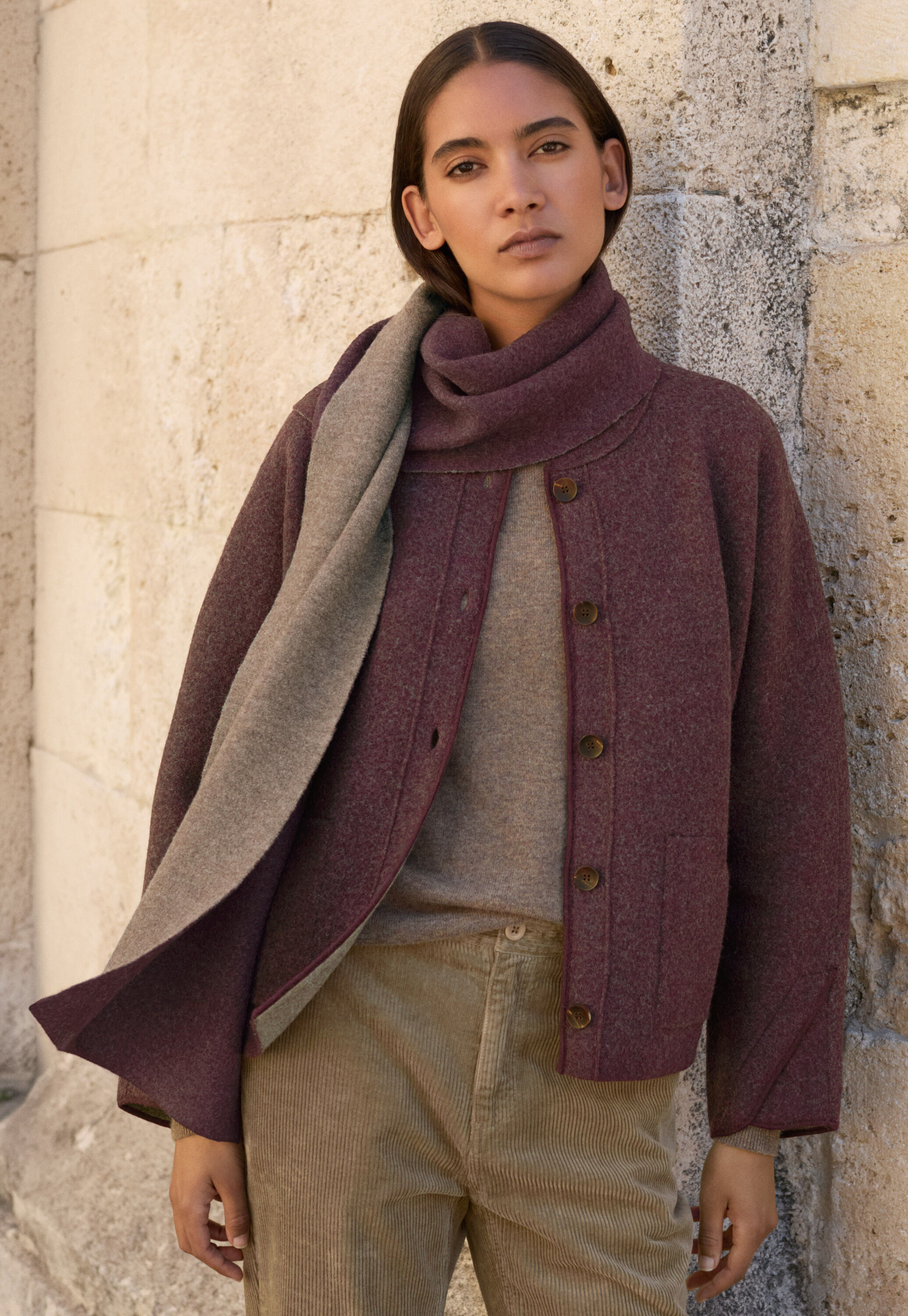Doppelseitiger Schal, Aubergine, large