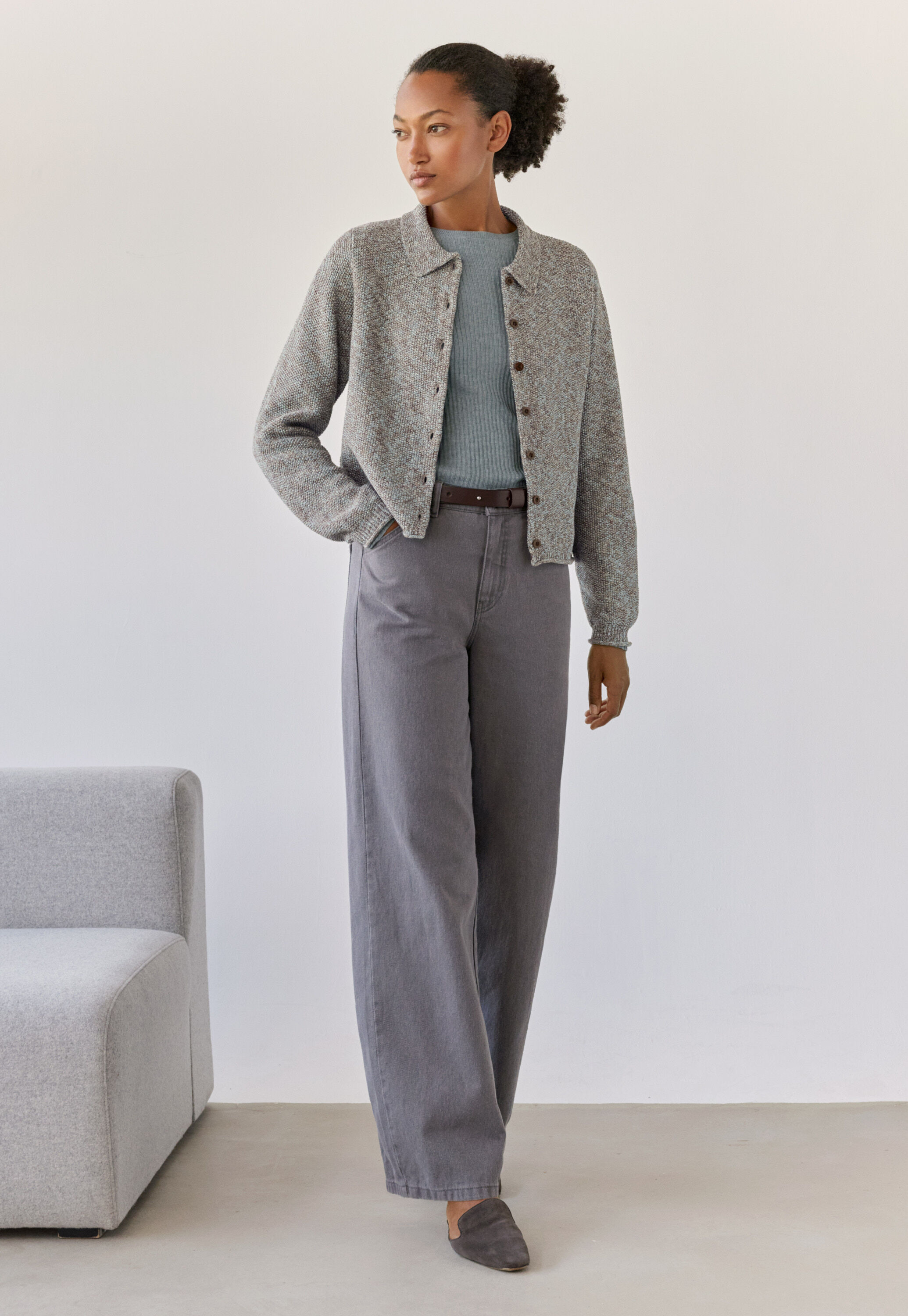 Cardigan im Perlmuster, Taupe/Mint, large