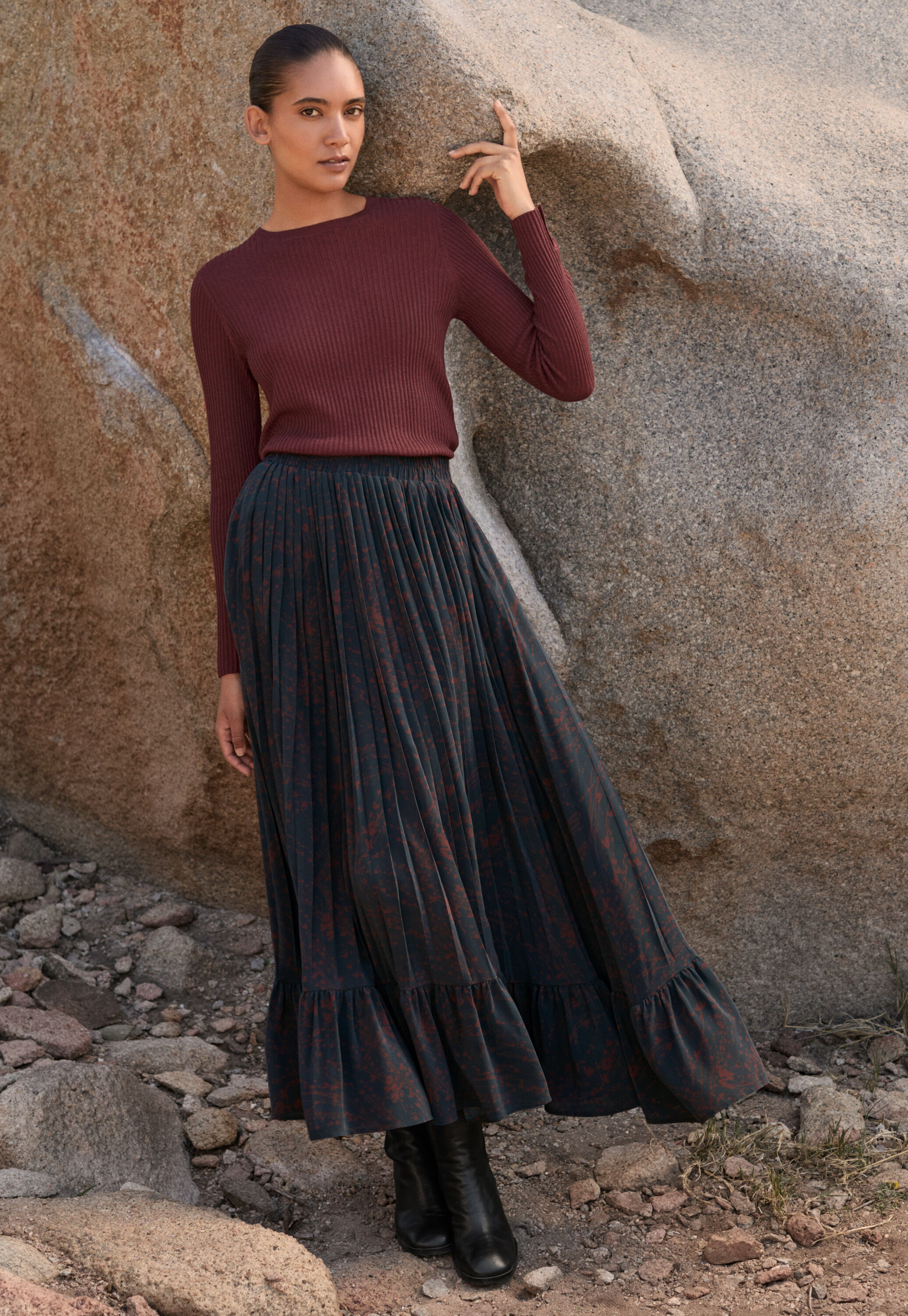 Rock mit Print und ausgestelltem Saum