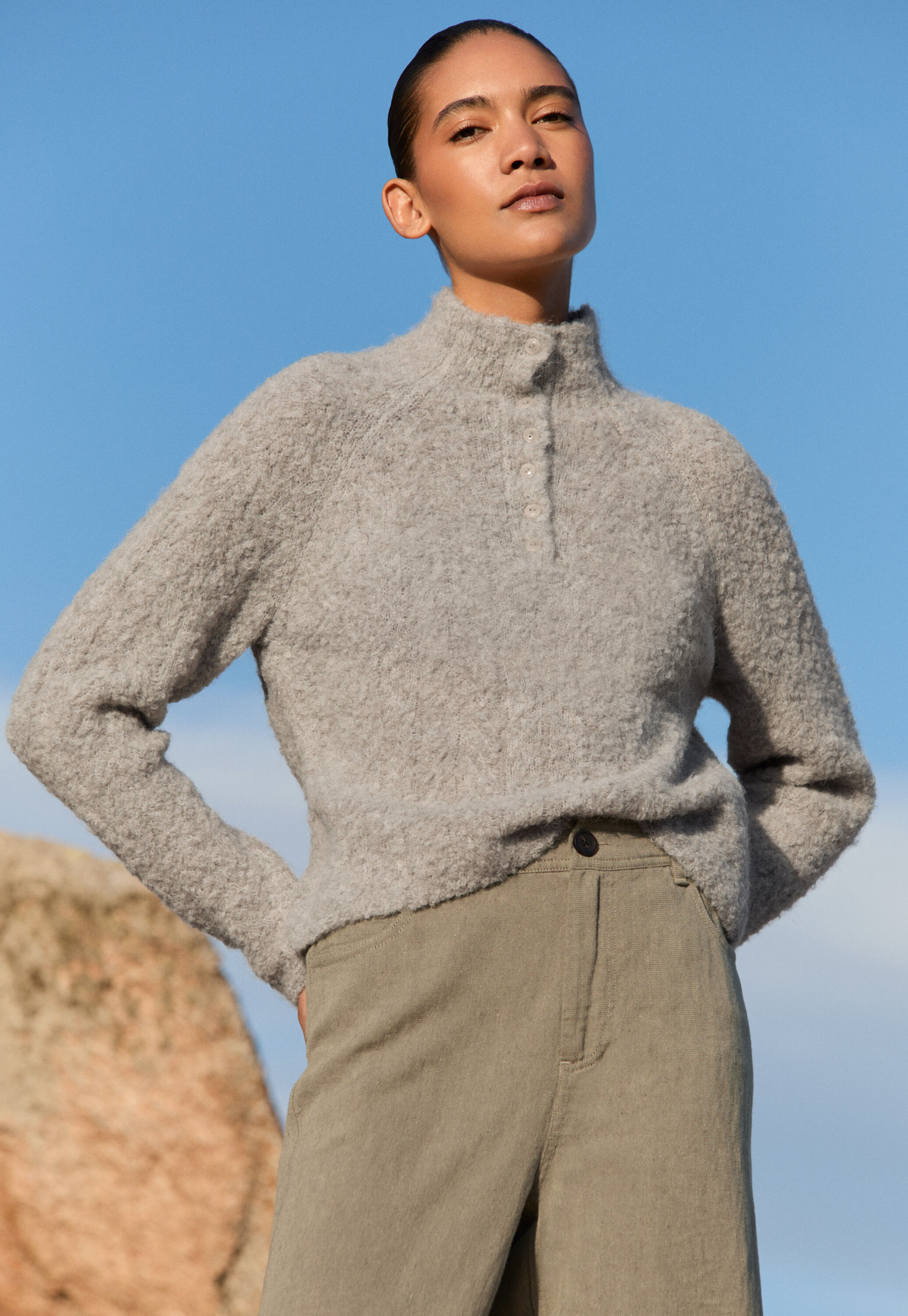 Pullover mit gekn&ouml;pftem Kragen
