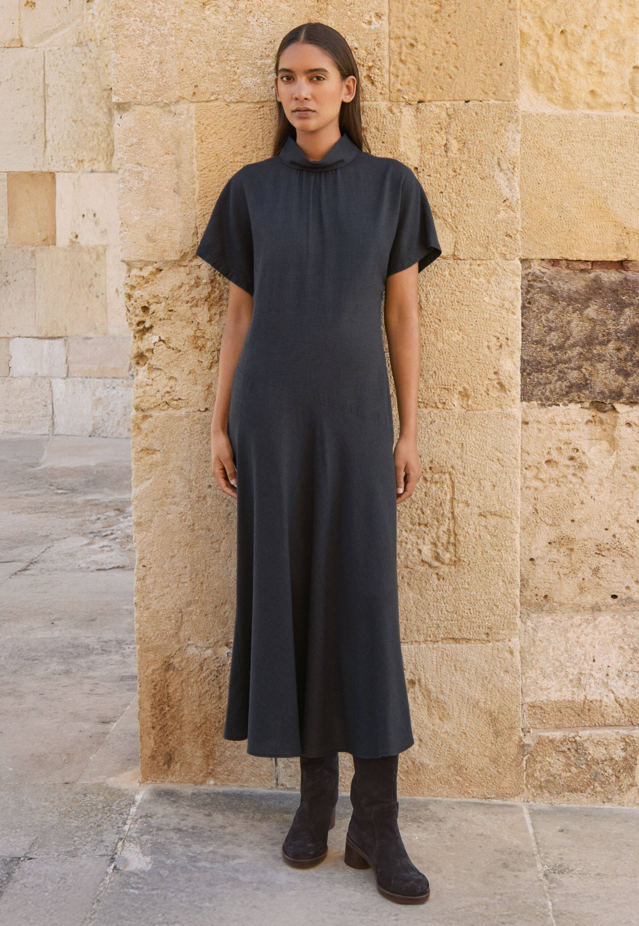 Kleid mit Hahnentrittmuster