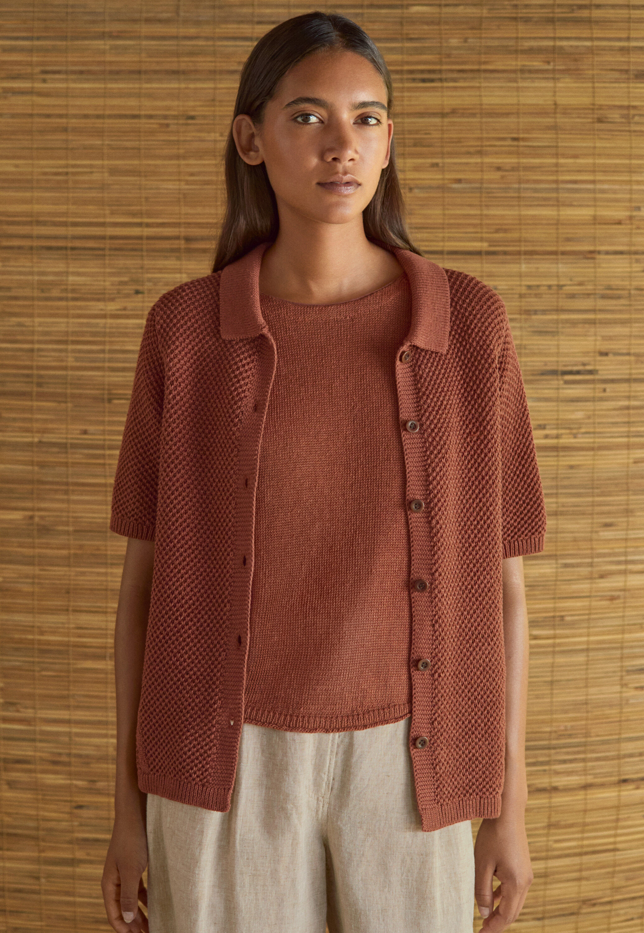Cardigan mit Kragen im Perlmuster