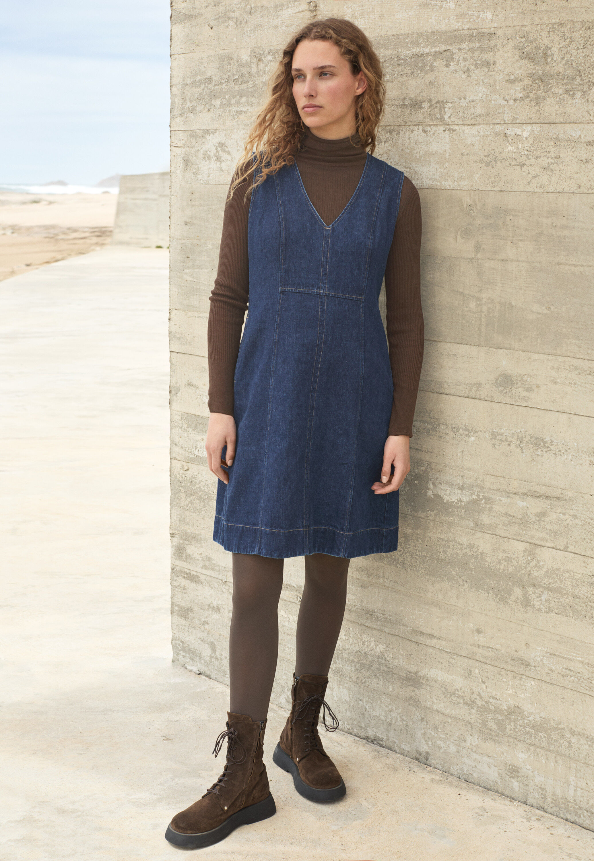 &Auml;rmelloses Indigo-Kleid, Dunkles Denimblau, large