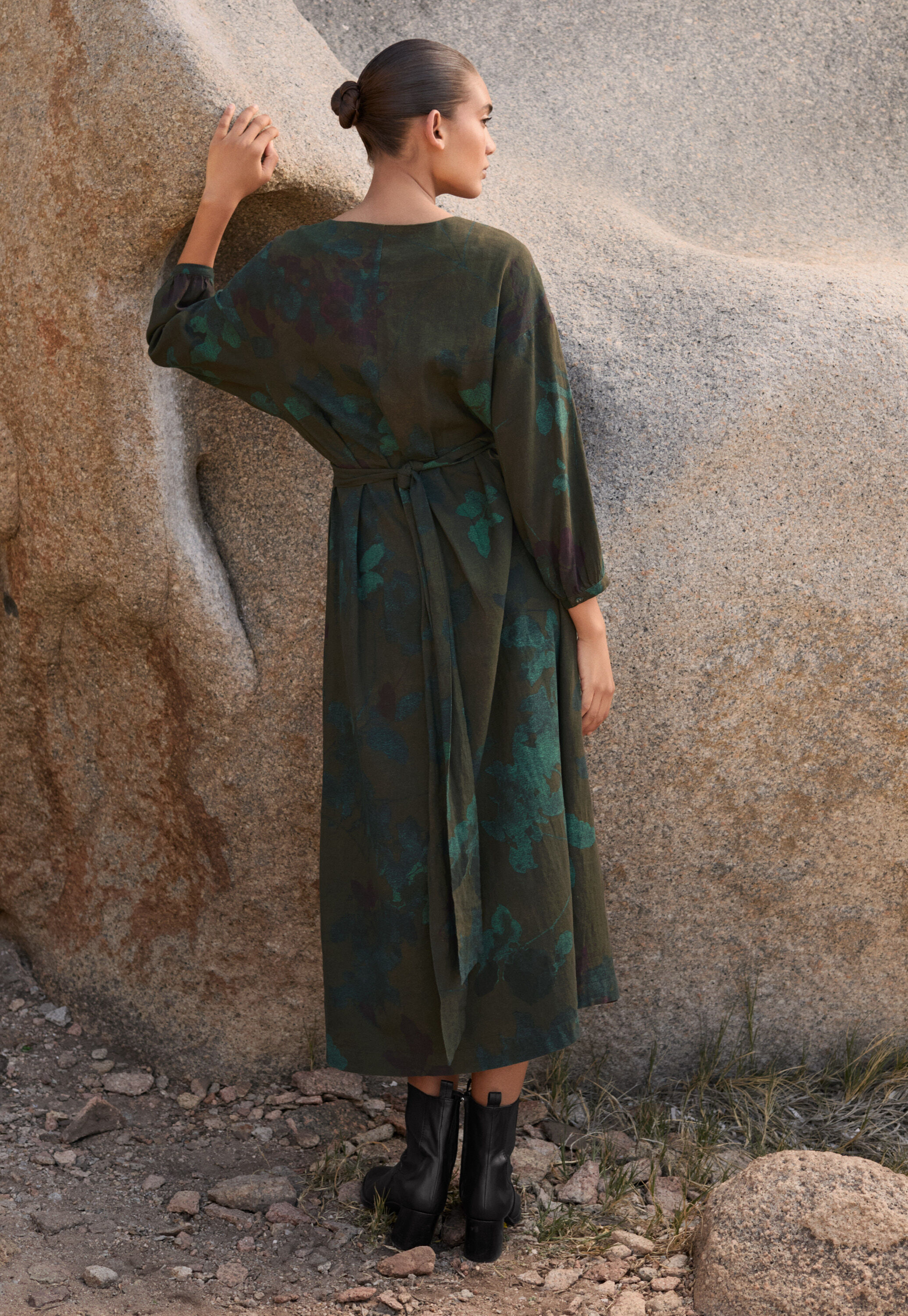 Langes Print-Kleid, Braun/Aquamarin, large