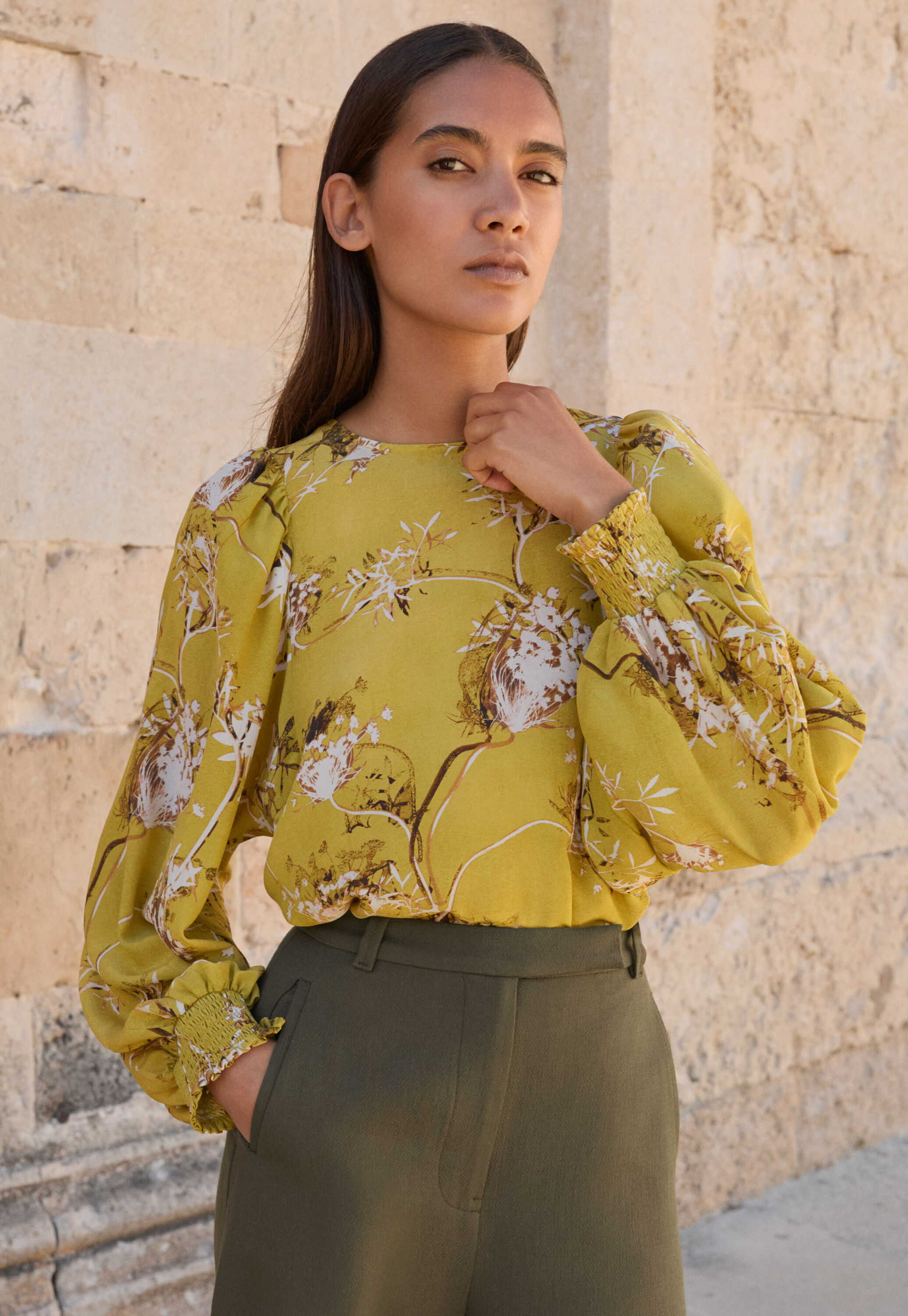 Print-Bluse mit gerafften &Auml;rmeln