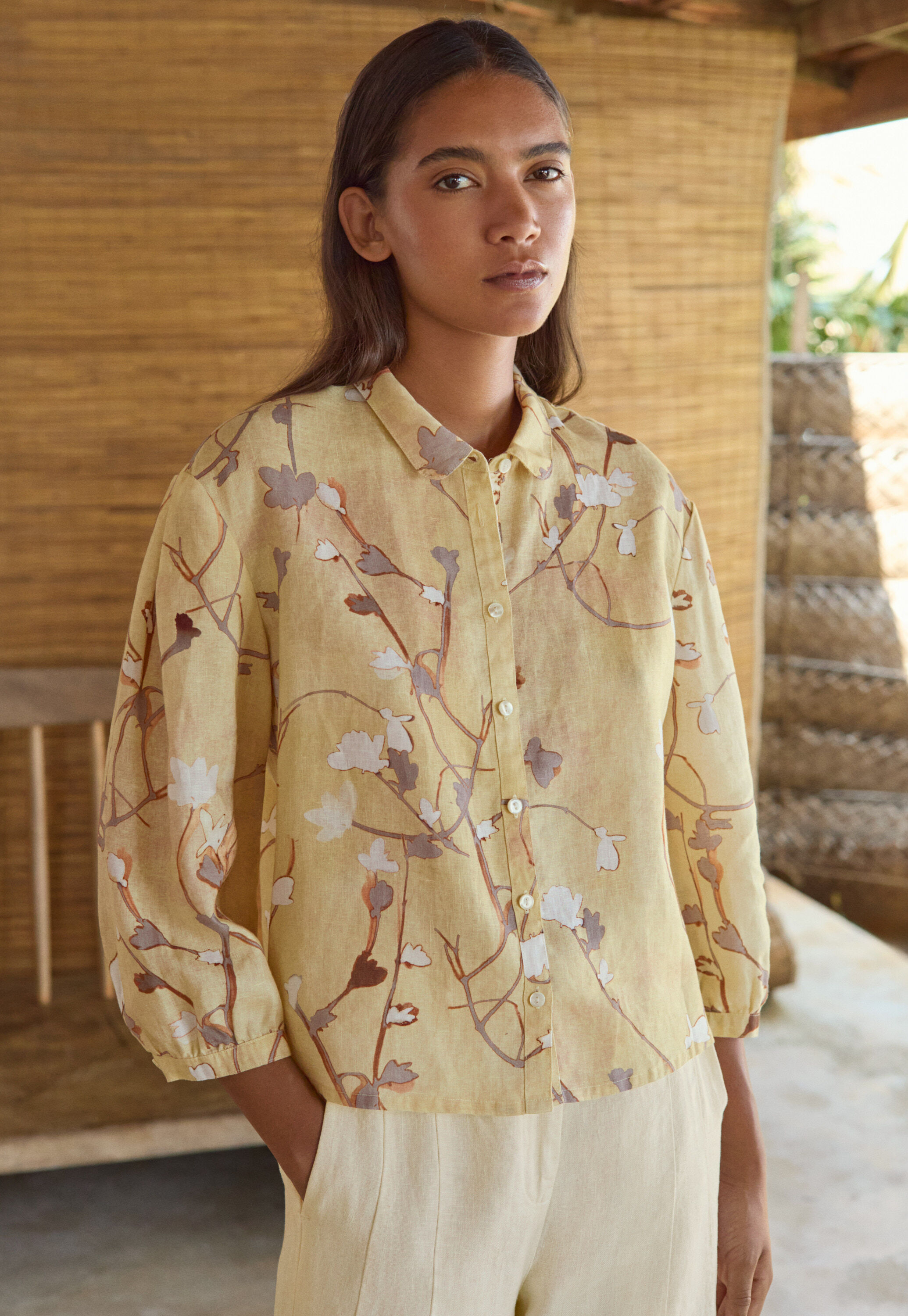 Print-Bluse mit Falten&auml;rmeln