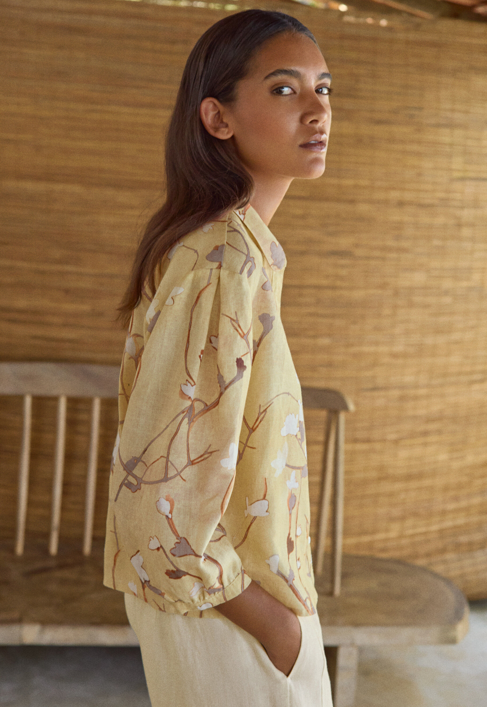 Print-Bluse mit Falten&auml;rmeln