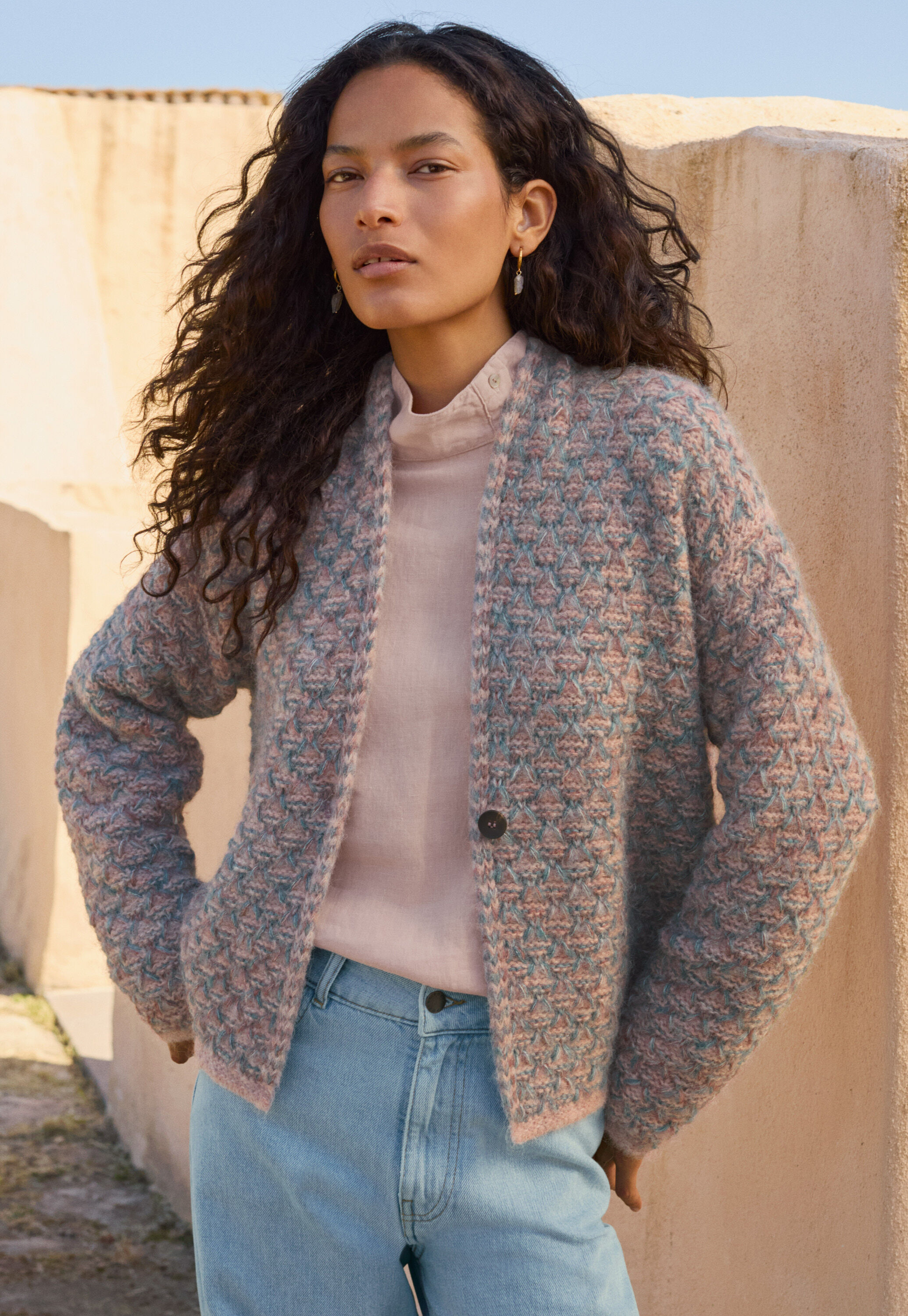 Wabenmuster-Cardigan, Ros&eacute;/Aquamarin, large