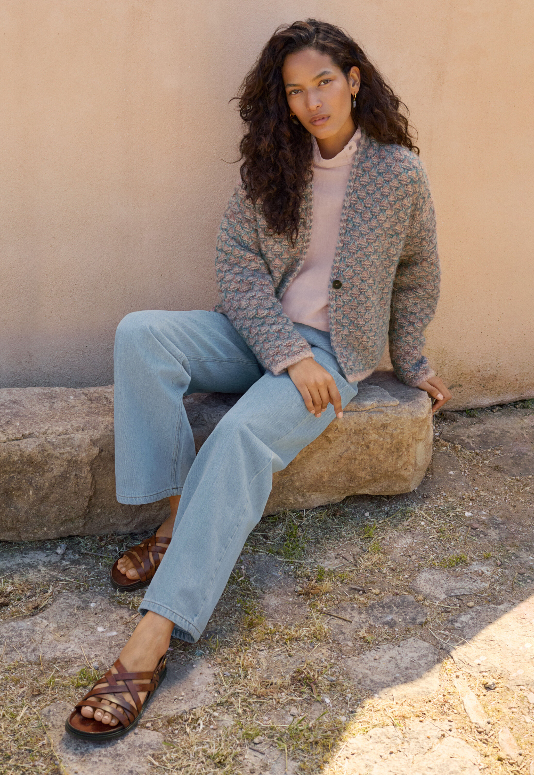 Wabenmuster-Cardigan, Ros&eacute;/Aquamarin, large