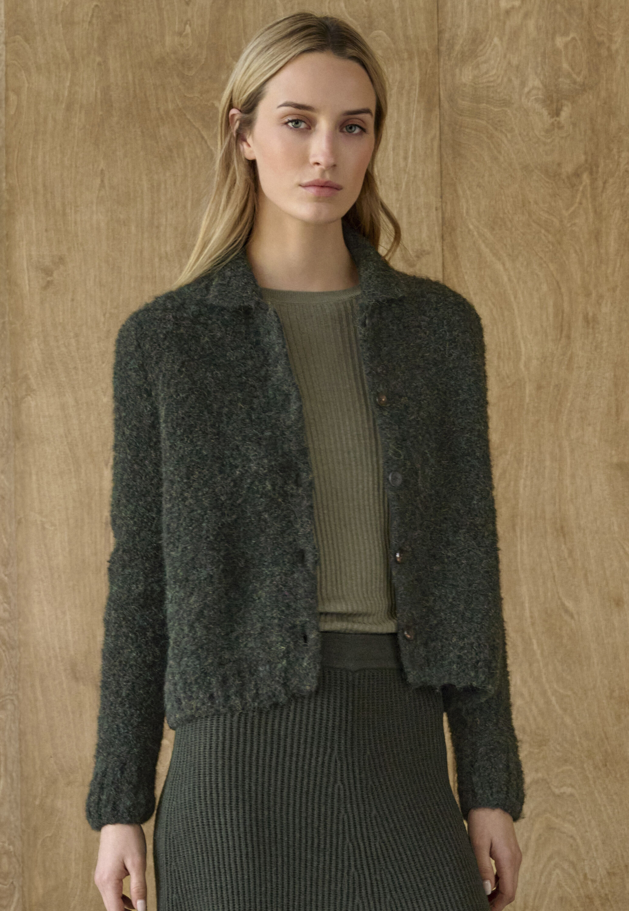 Cardigan mit Kragen, Dunkles Waldgr&uuml;n, large
