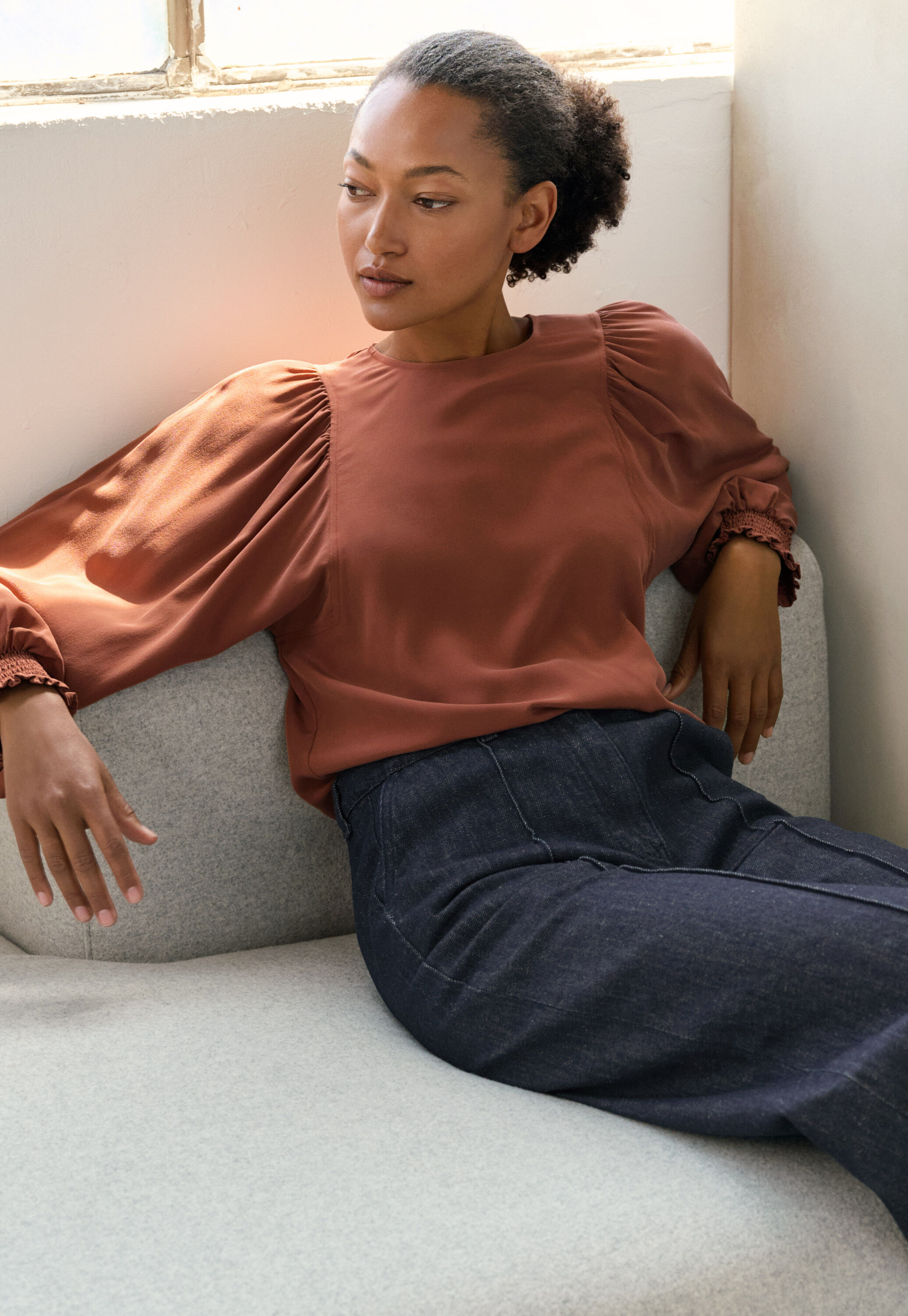 Bluse mit gerafften &Auml;rmeln