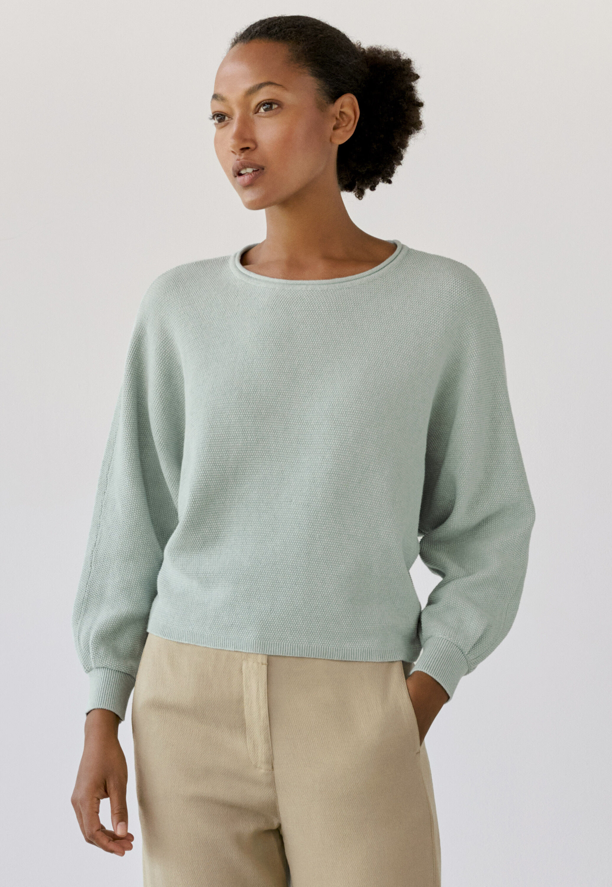 Perlmuster-Dolman-Pullover, Gewaschenes Aqua, large