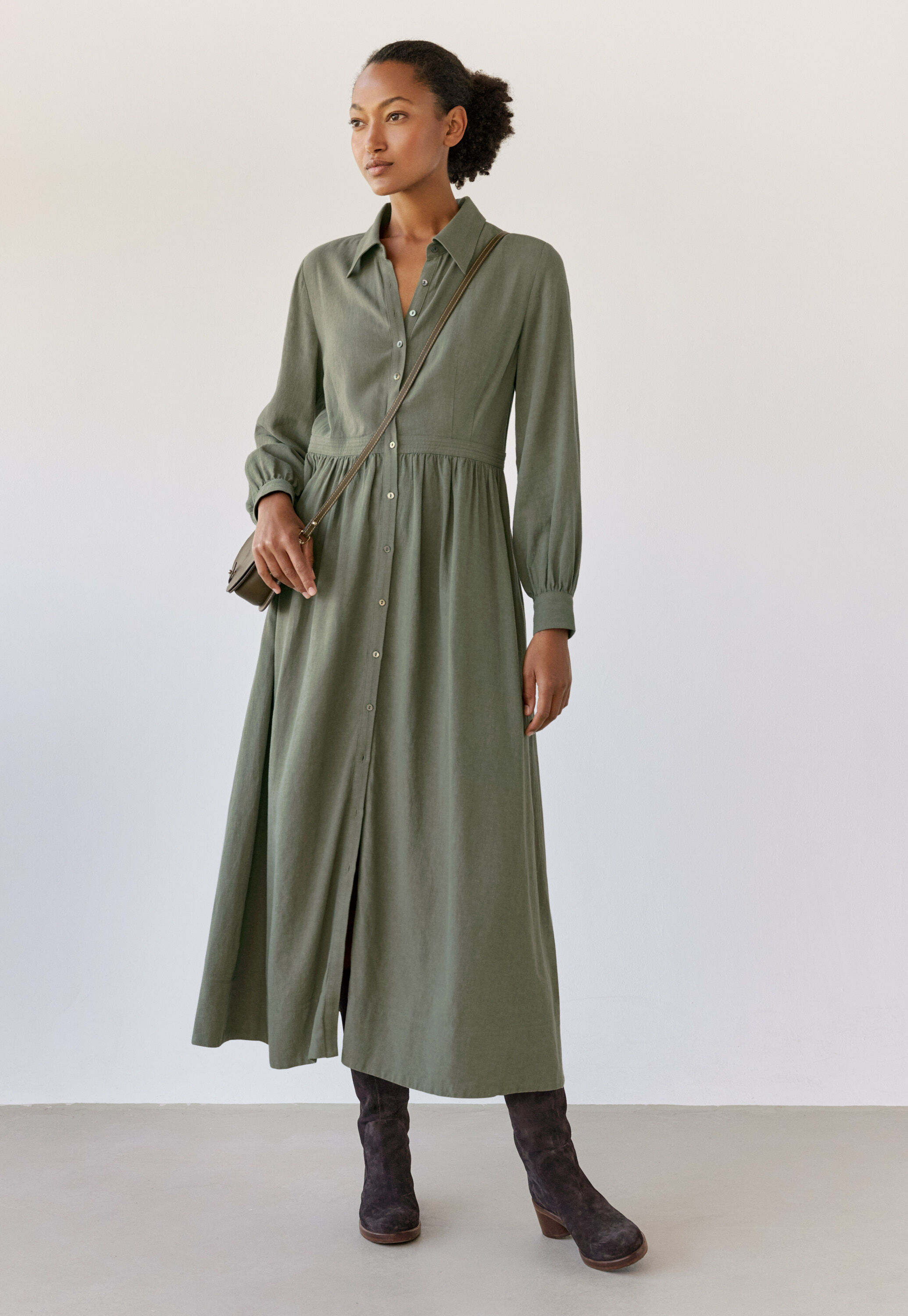 Langes Hemdkleid, Khakigr&uuml;n, large