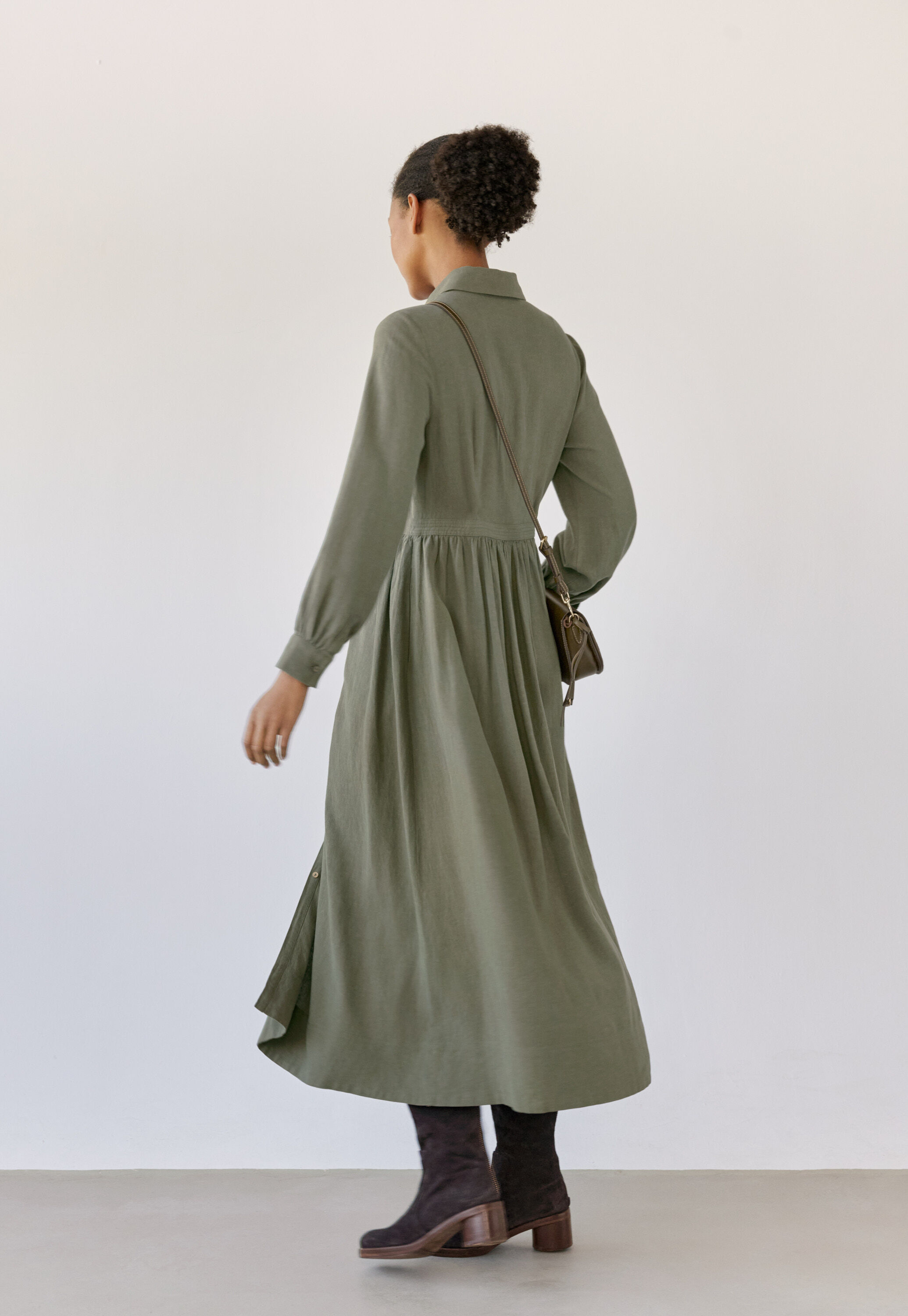Langes Hemdkleid, Khakigr&uuml;n, large
