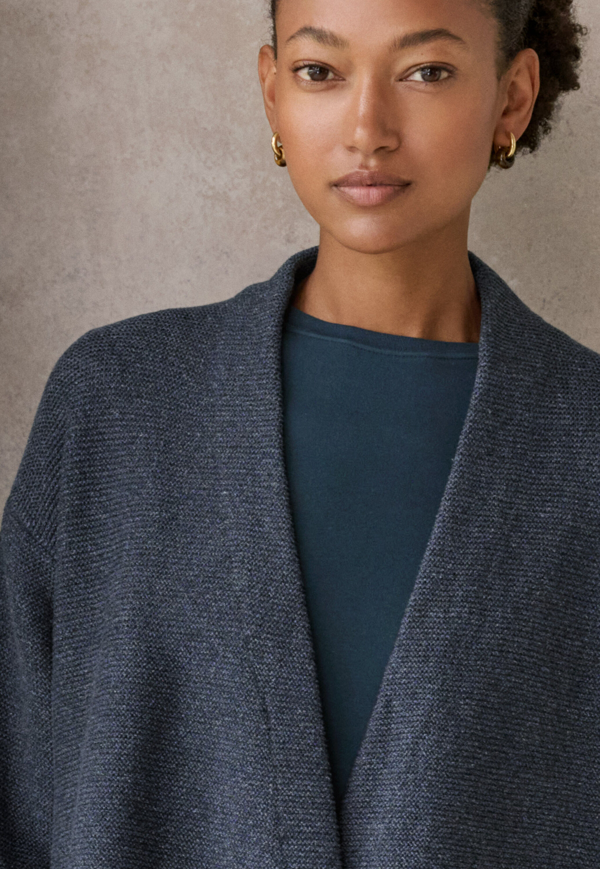 Kimono Cardigan im Karomuster, Dunkles Navy, large