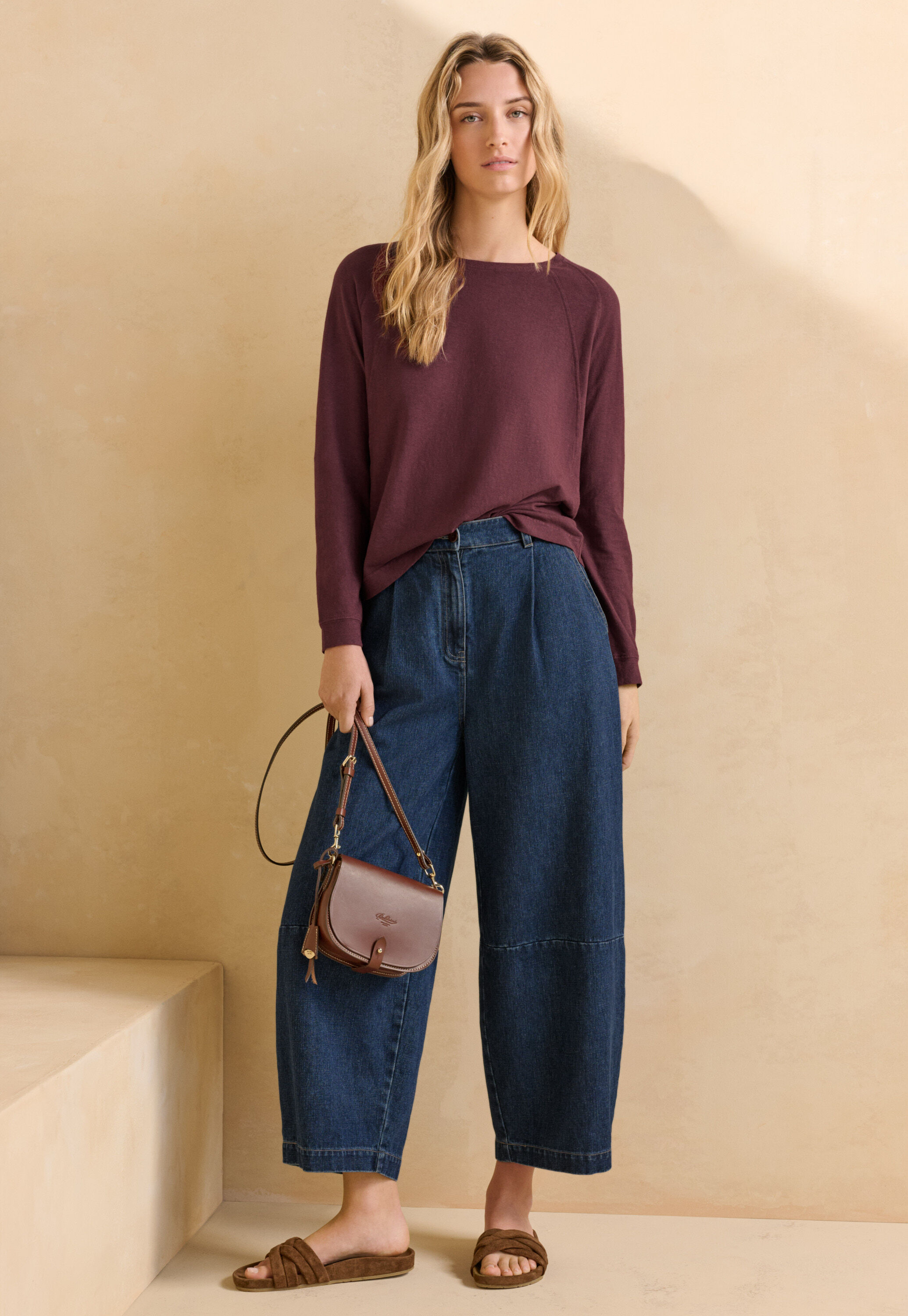 Barrel-Leg-Hose, Dunkles Denimblau, large