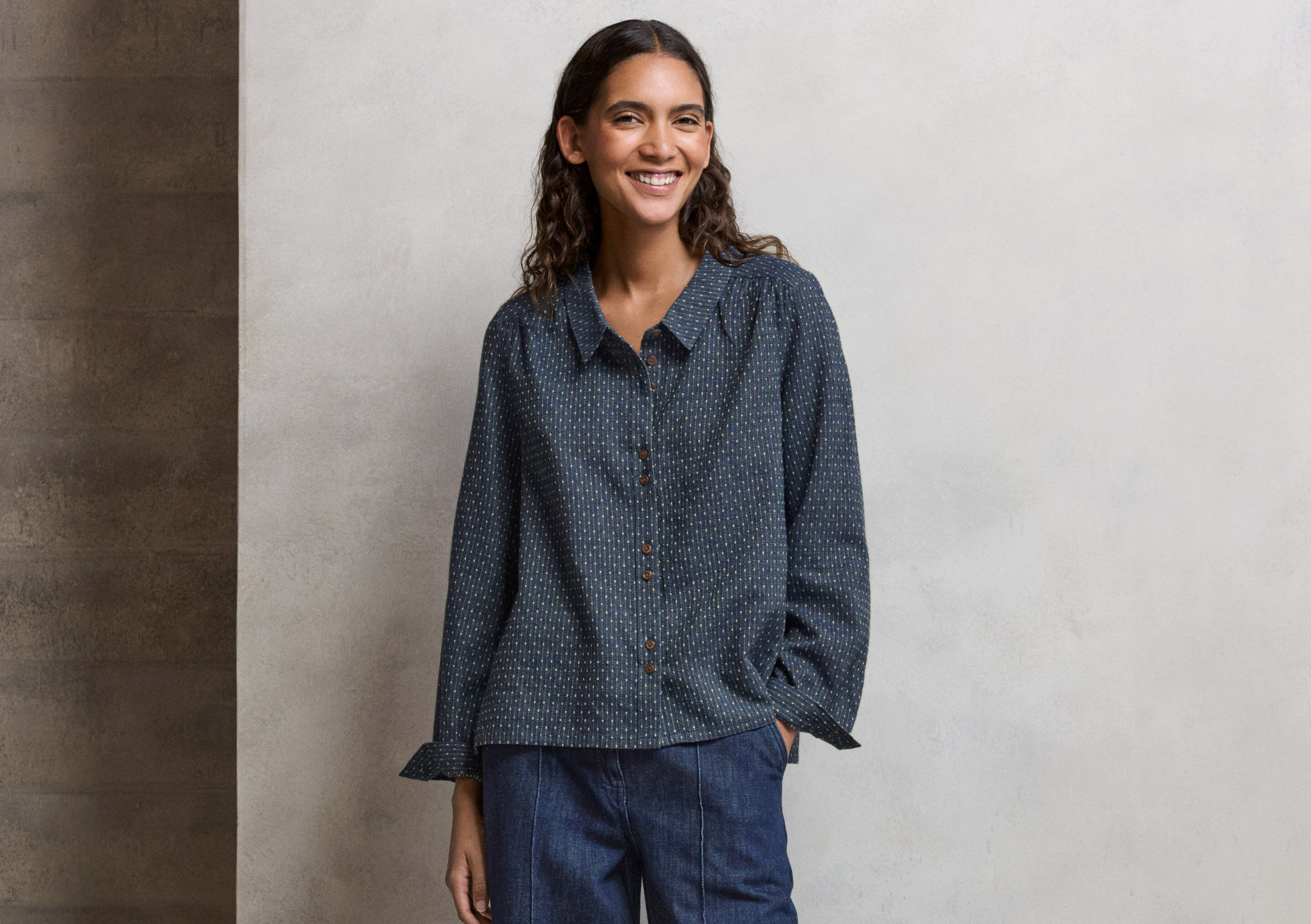 Bluse in Strichmuster-Webung