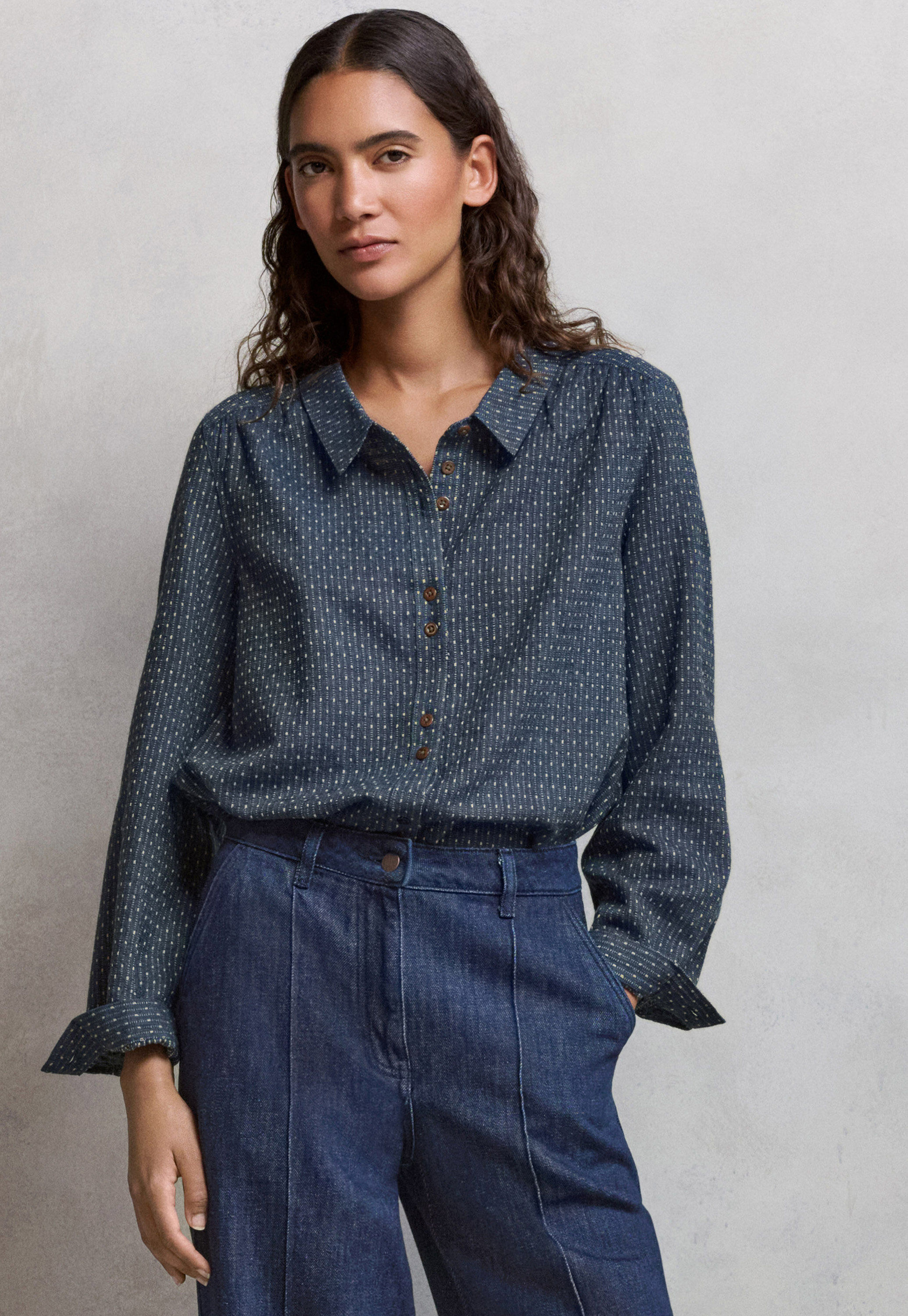 Bluse in Strichmuster-Webung, Zartes Indigo, large