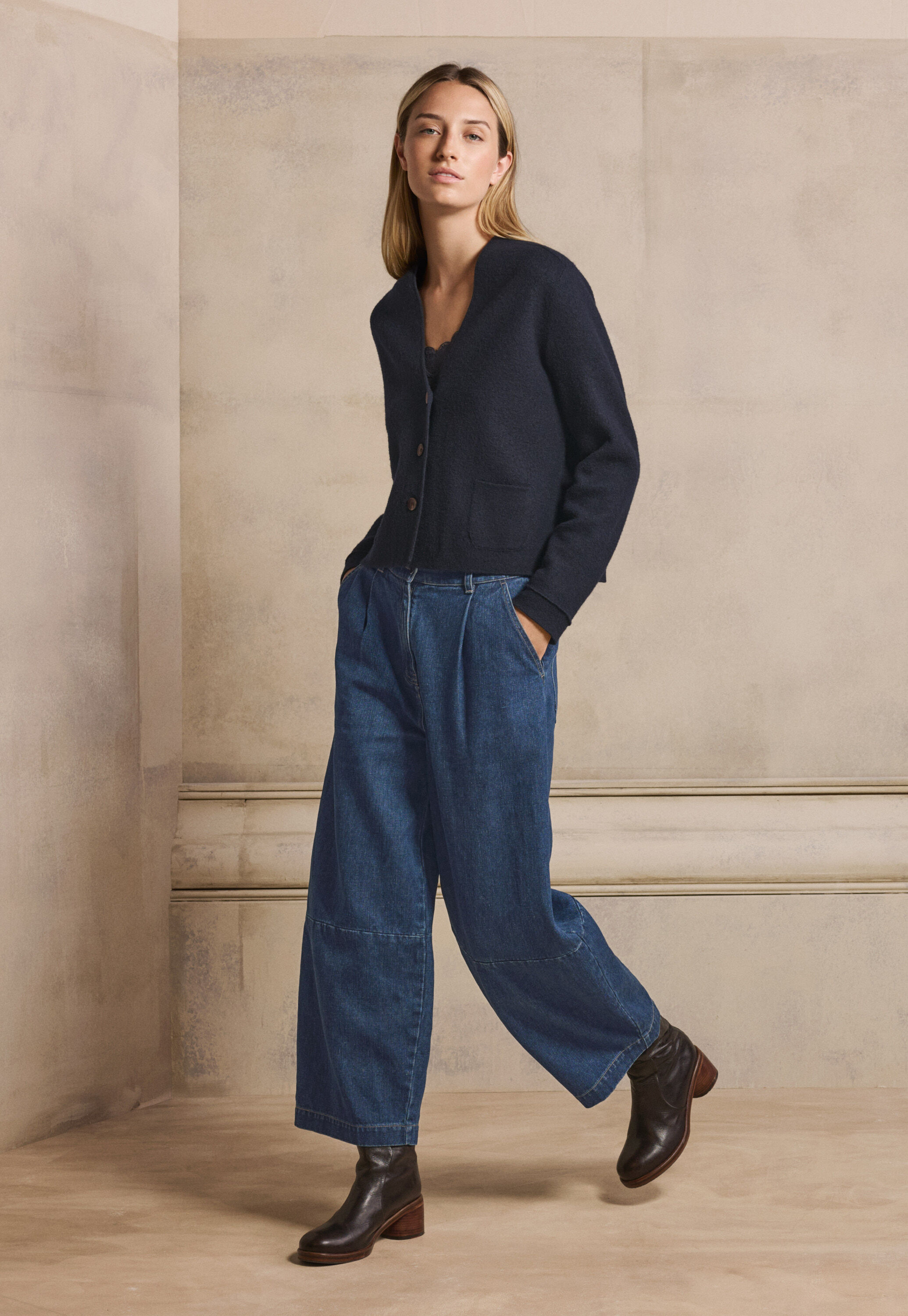 Barrel-Leg-Hose, Dunkles Denimblau, large