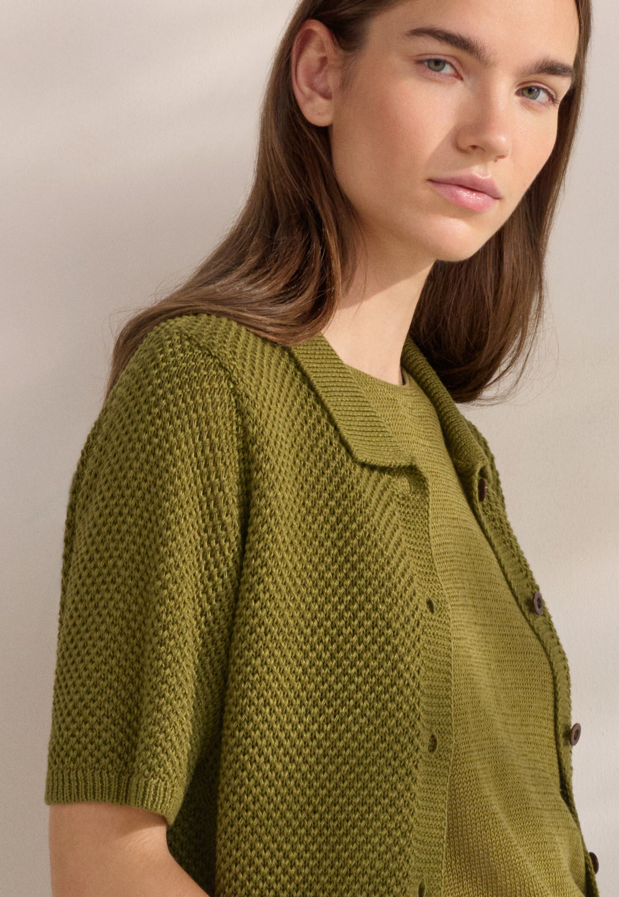Cardigan mit Kragen im Perlmuster