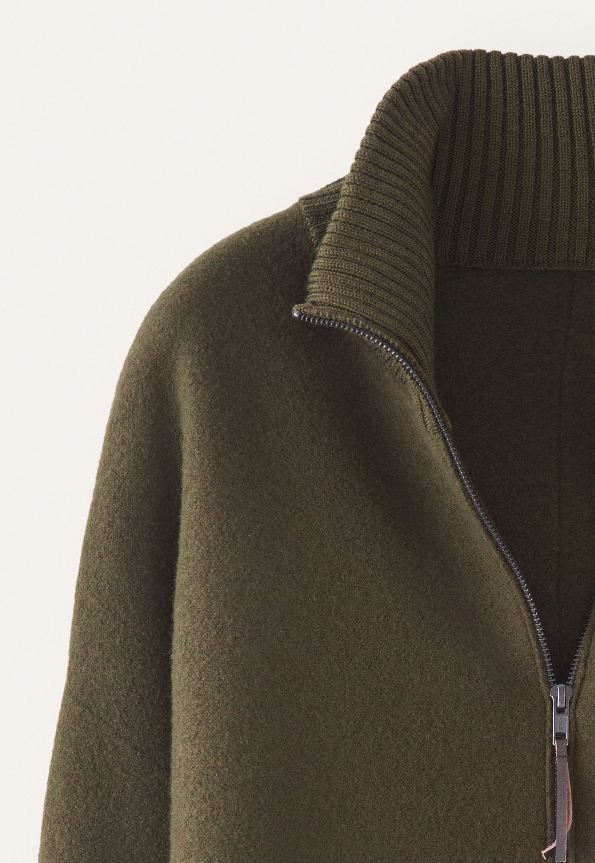 Gestrickte Jacke mit Rei&szlig;verschluss, Khakigr&uuml;n, large