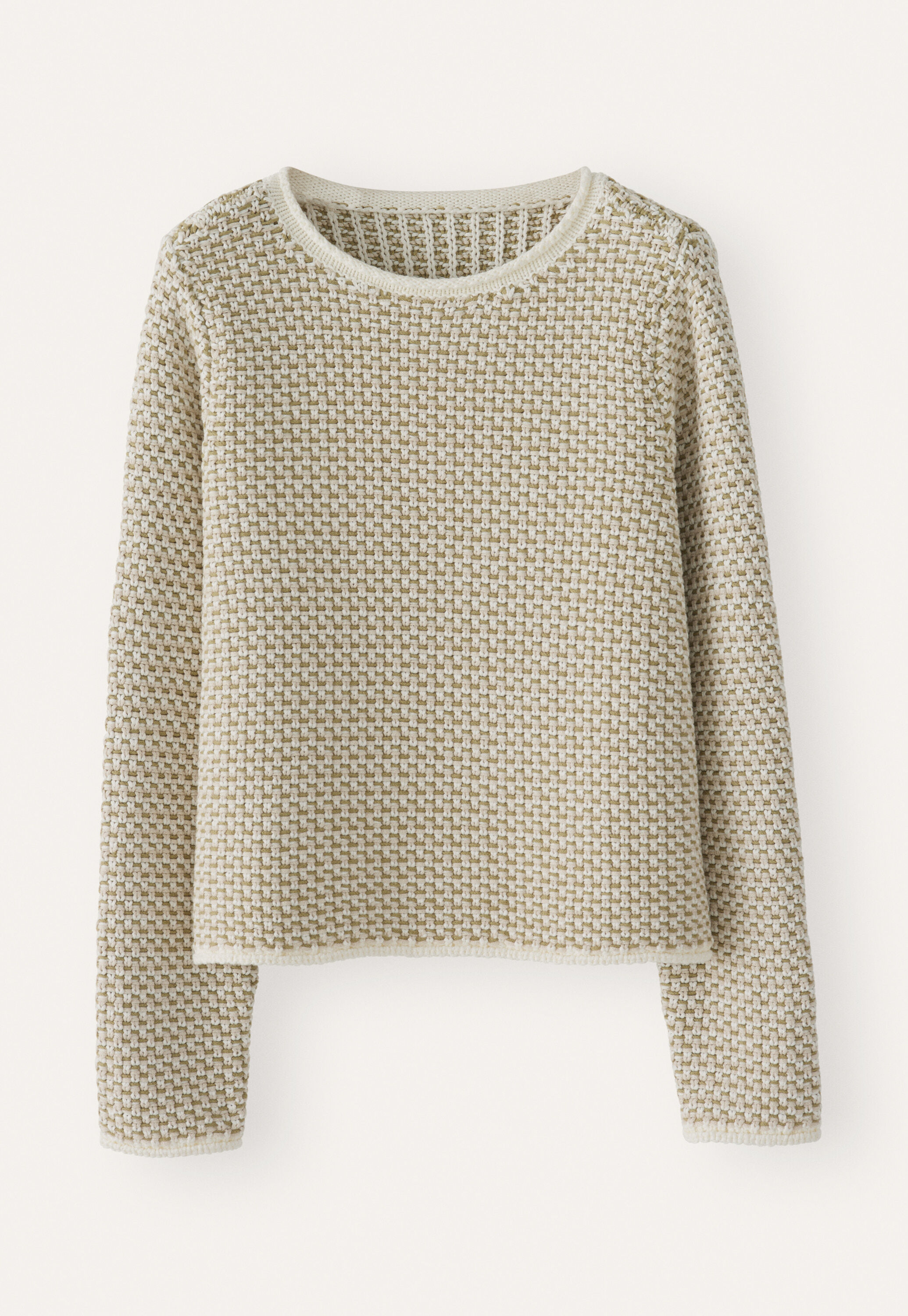 Kastiger Pullover mit Inlaymuster, Creme/Salbei, large