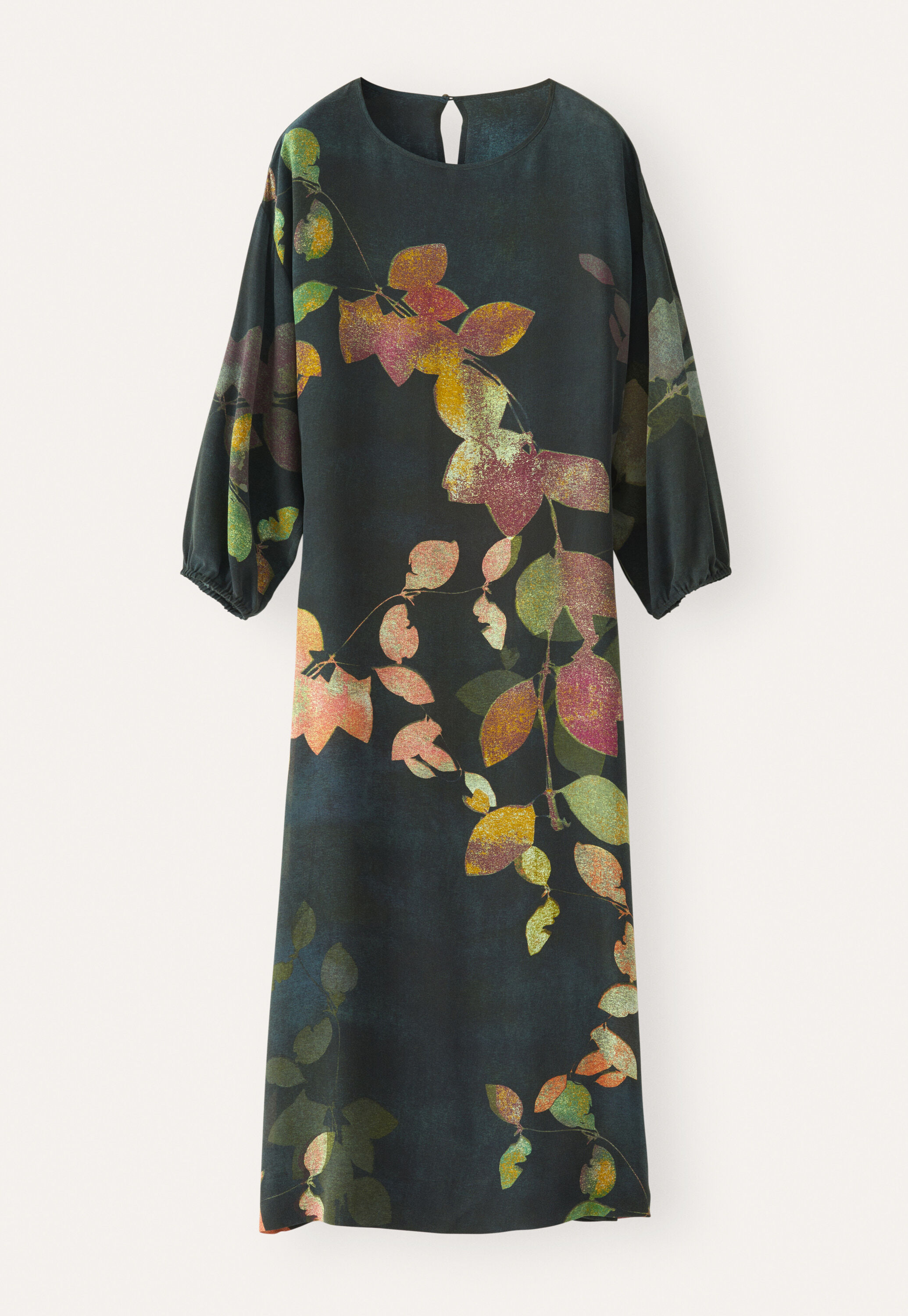 Kleid mit Print und Bindeb&auml;ndern, Kohlschwarz/Pflaume, large