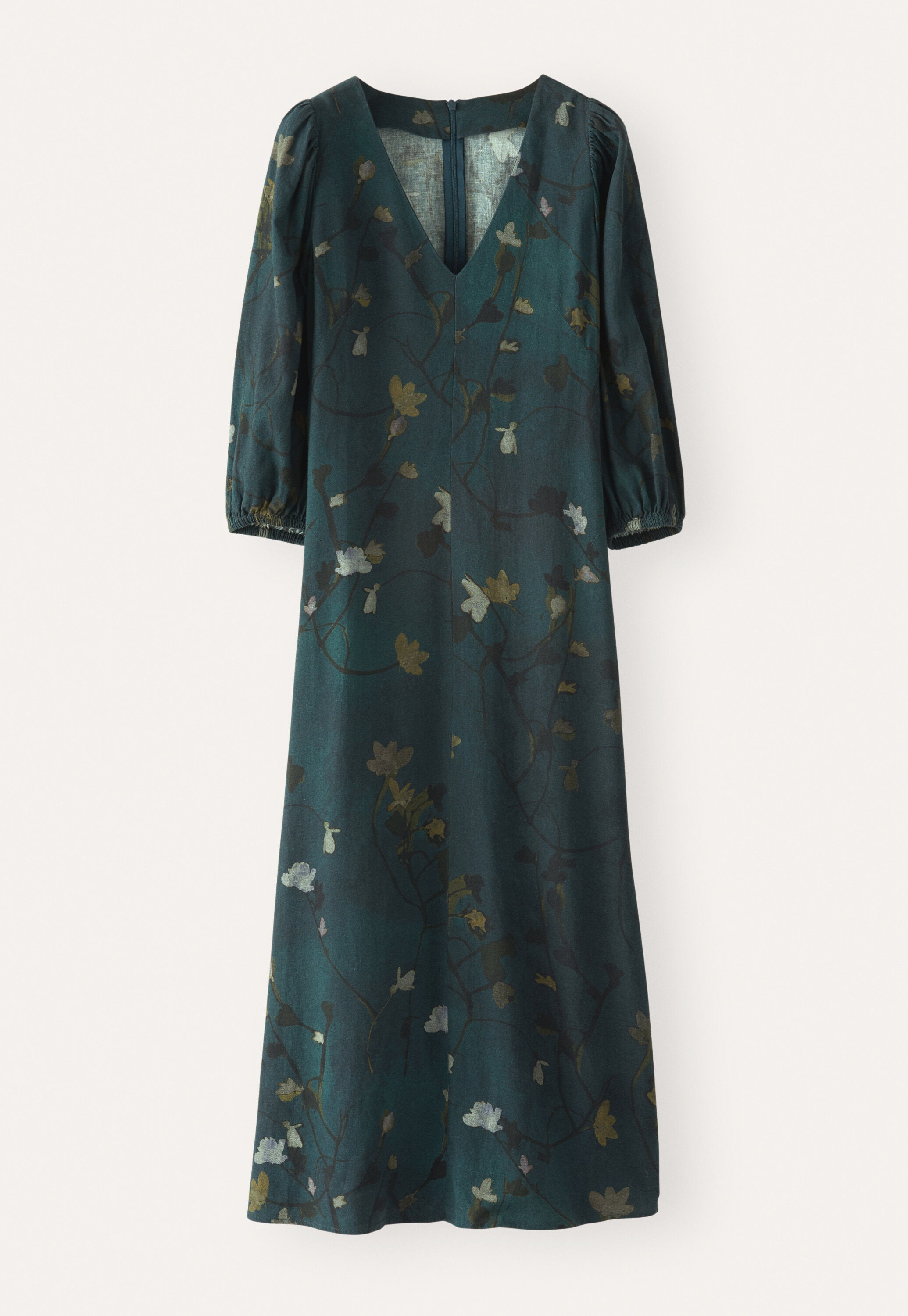 Print-Kleid mit au&szlig;enliegenden Abn&auml;hern, Dunkles Petrol, large
