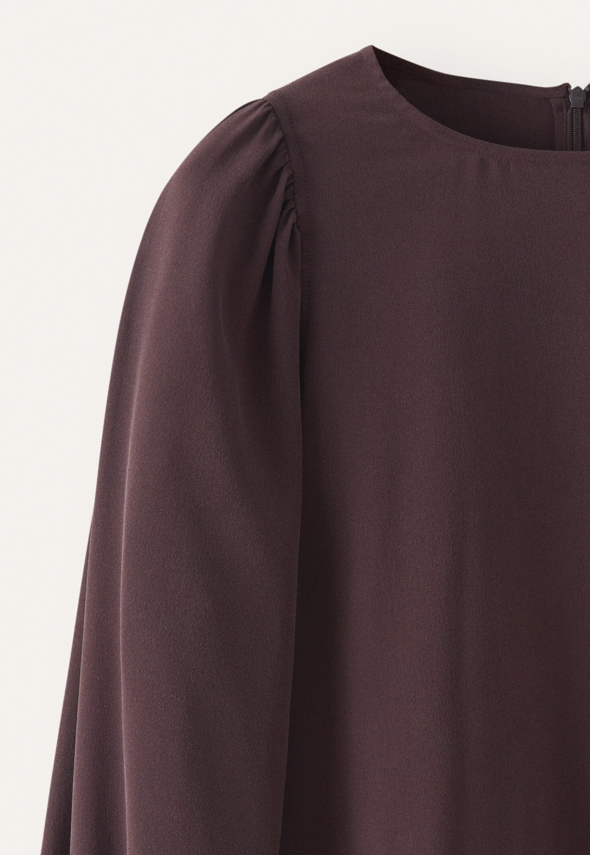 Bluse mit gerafften &Auml;rmeln, Dunkle Schokolade, large