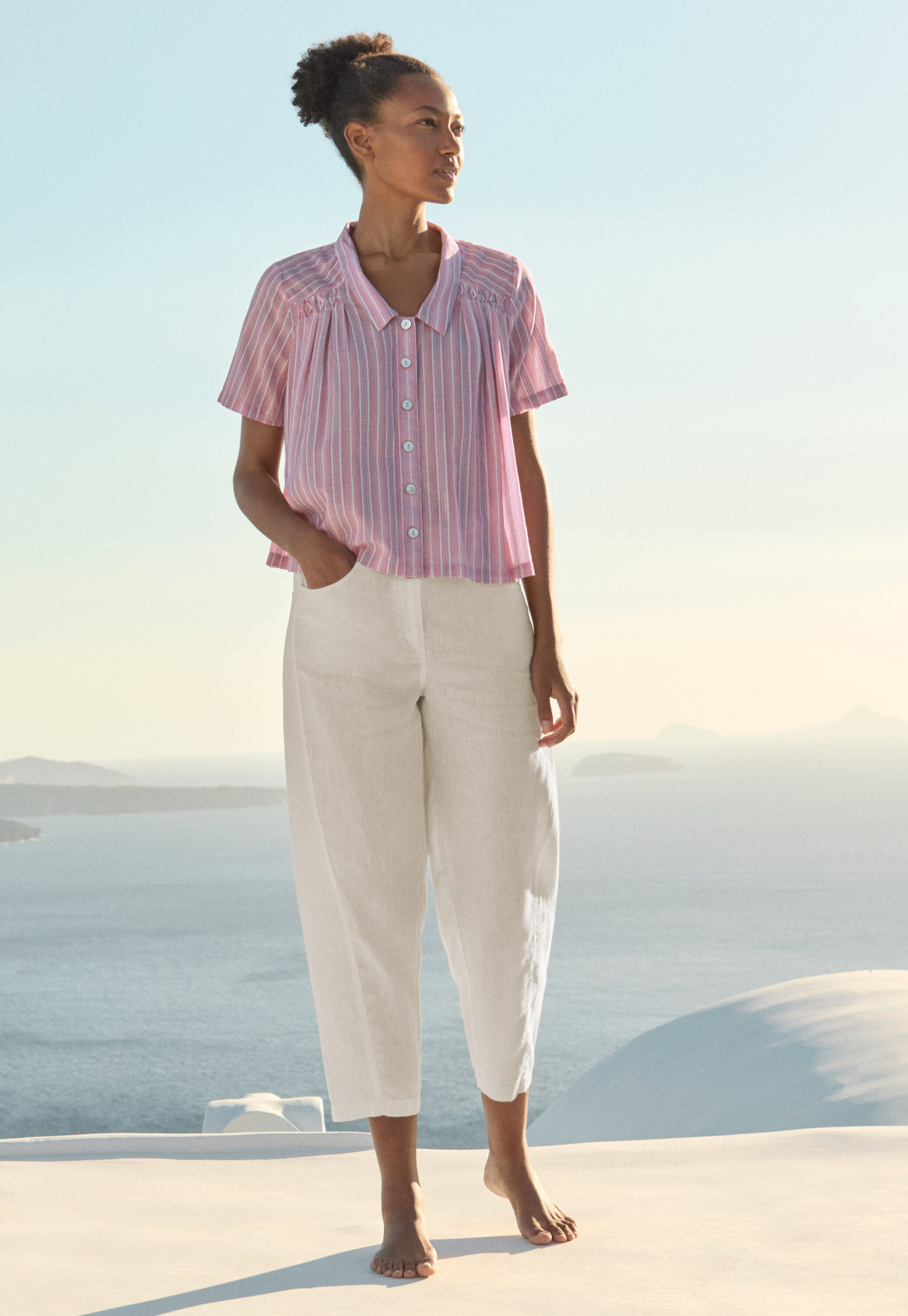 Gestreifte Bluse mit Falten