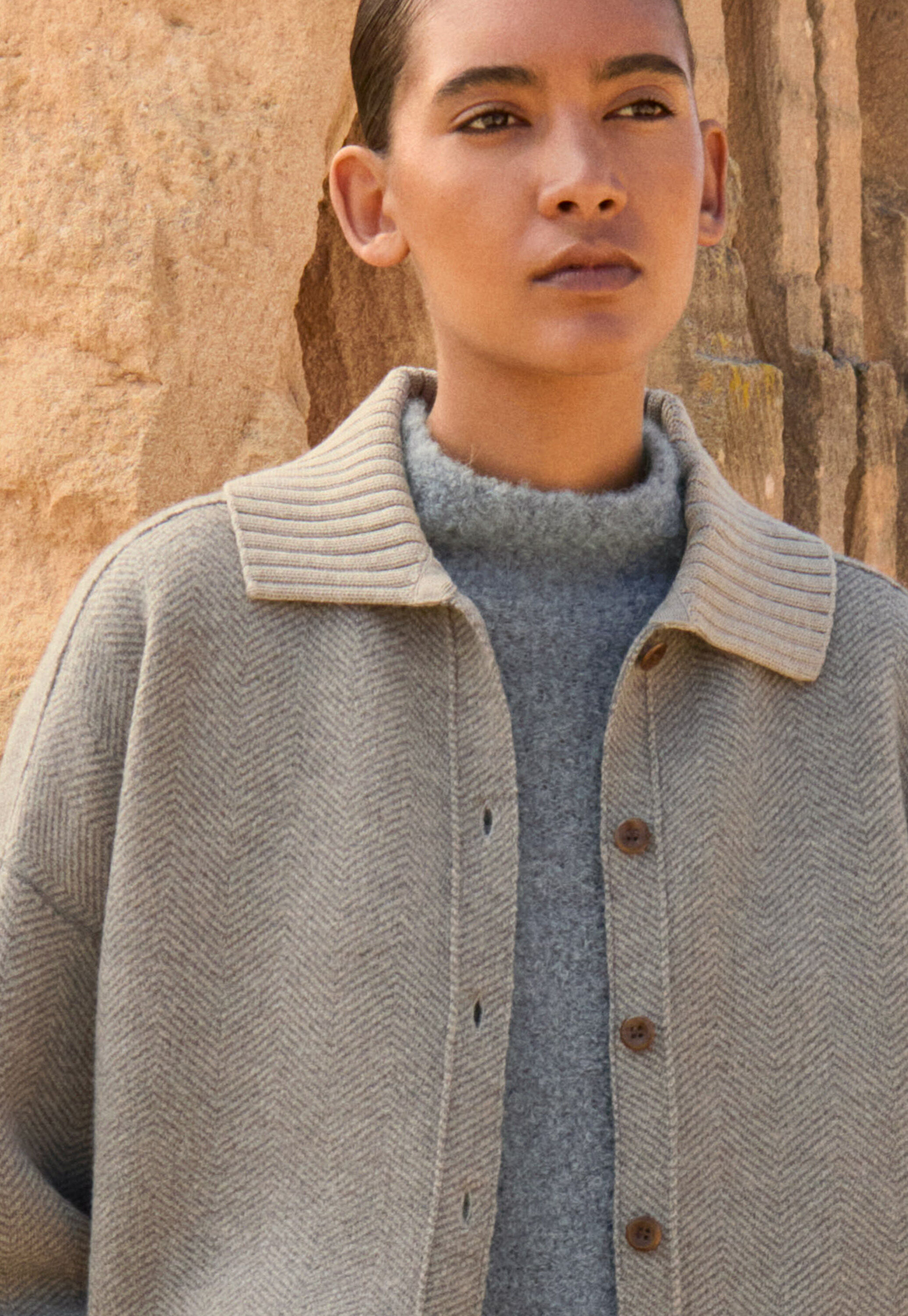 Wollwalk-Coatigan, Taupe/Rehbraun, large