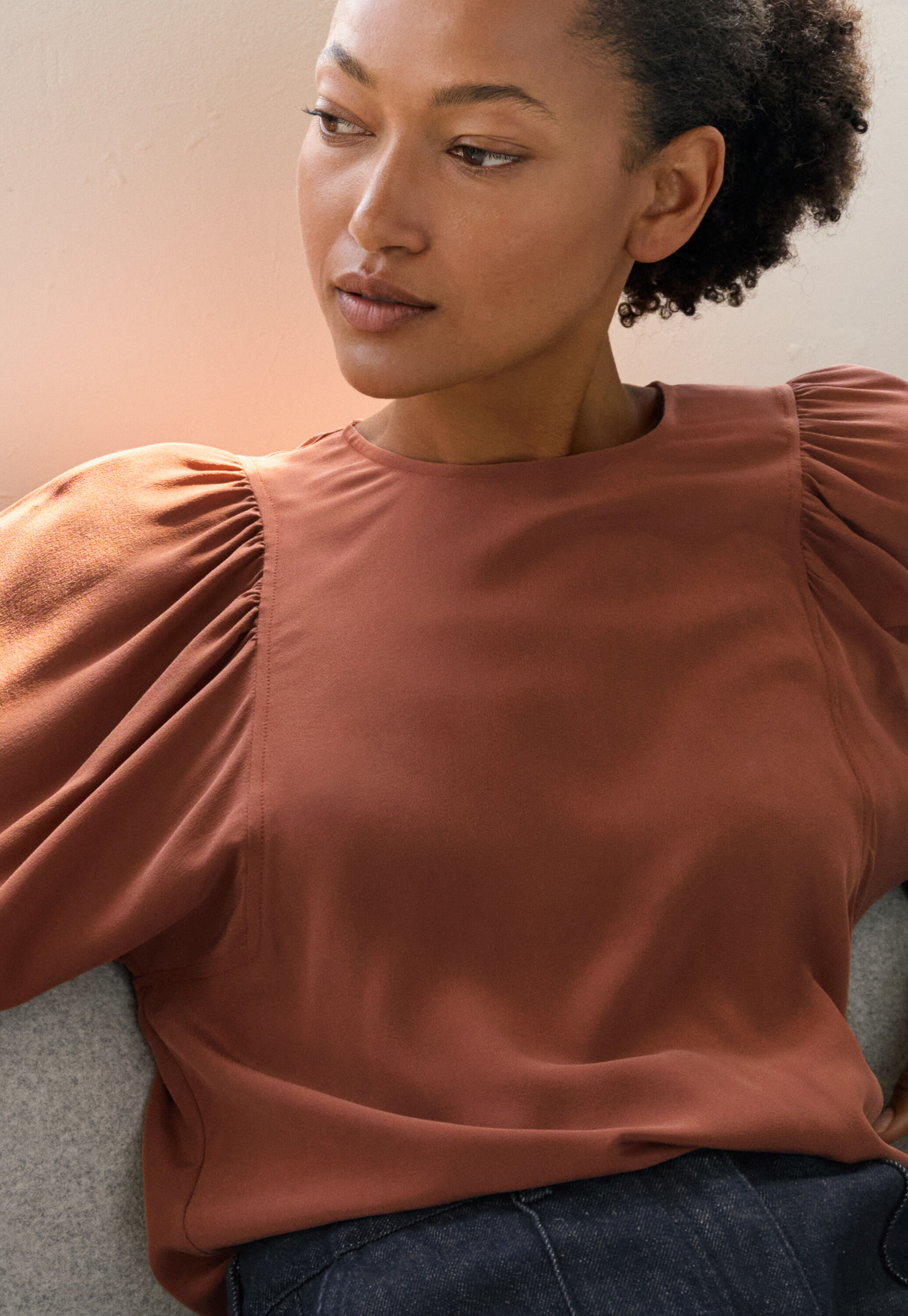 Bluse mit gerafften &Auml;rmeln, Rouge, large