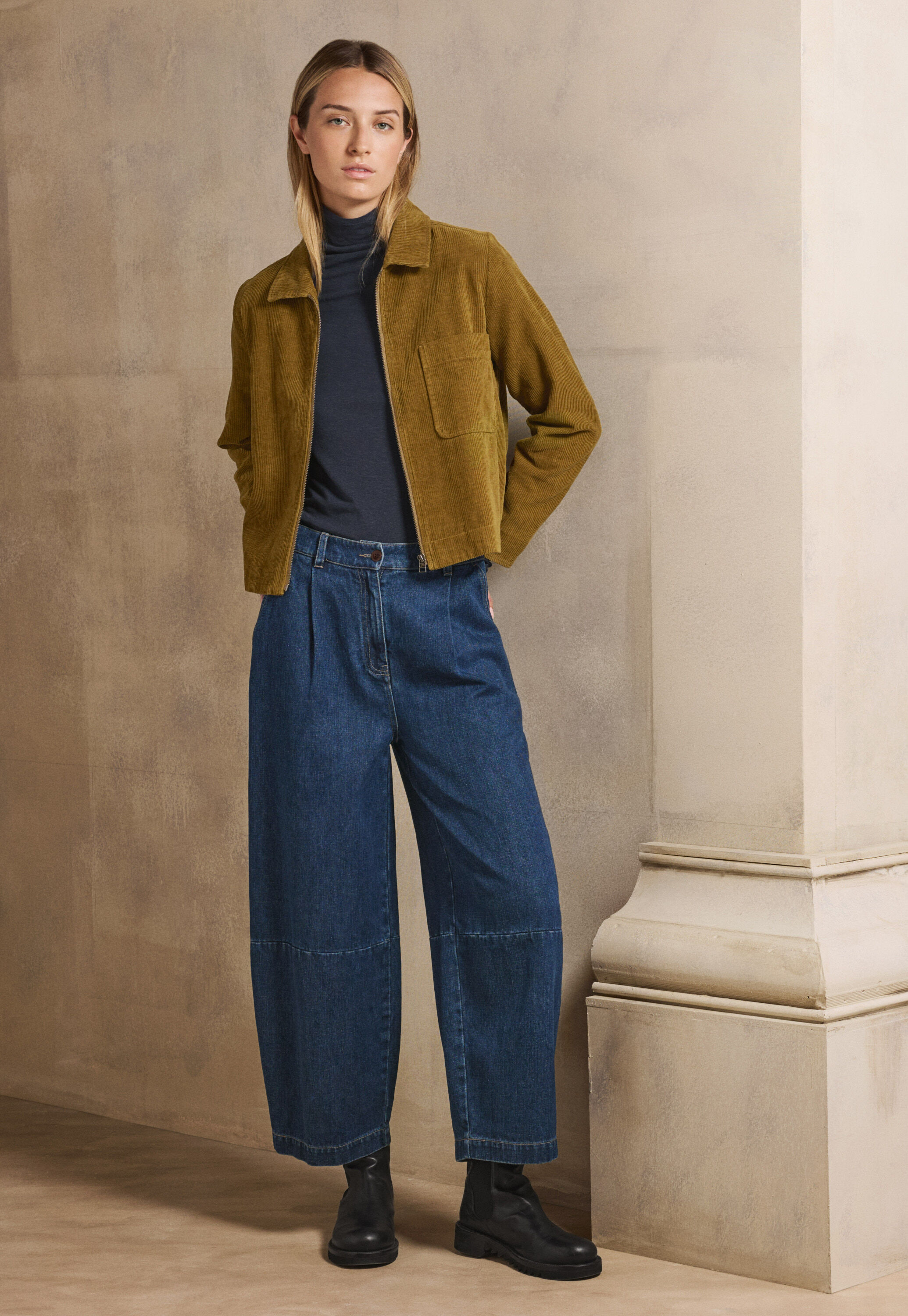 Barrel-Leg-Hose, Dunkles Denimblau, large