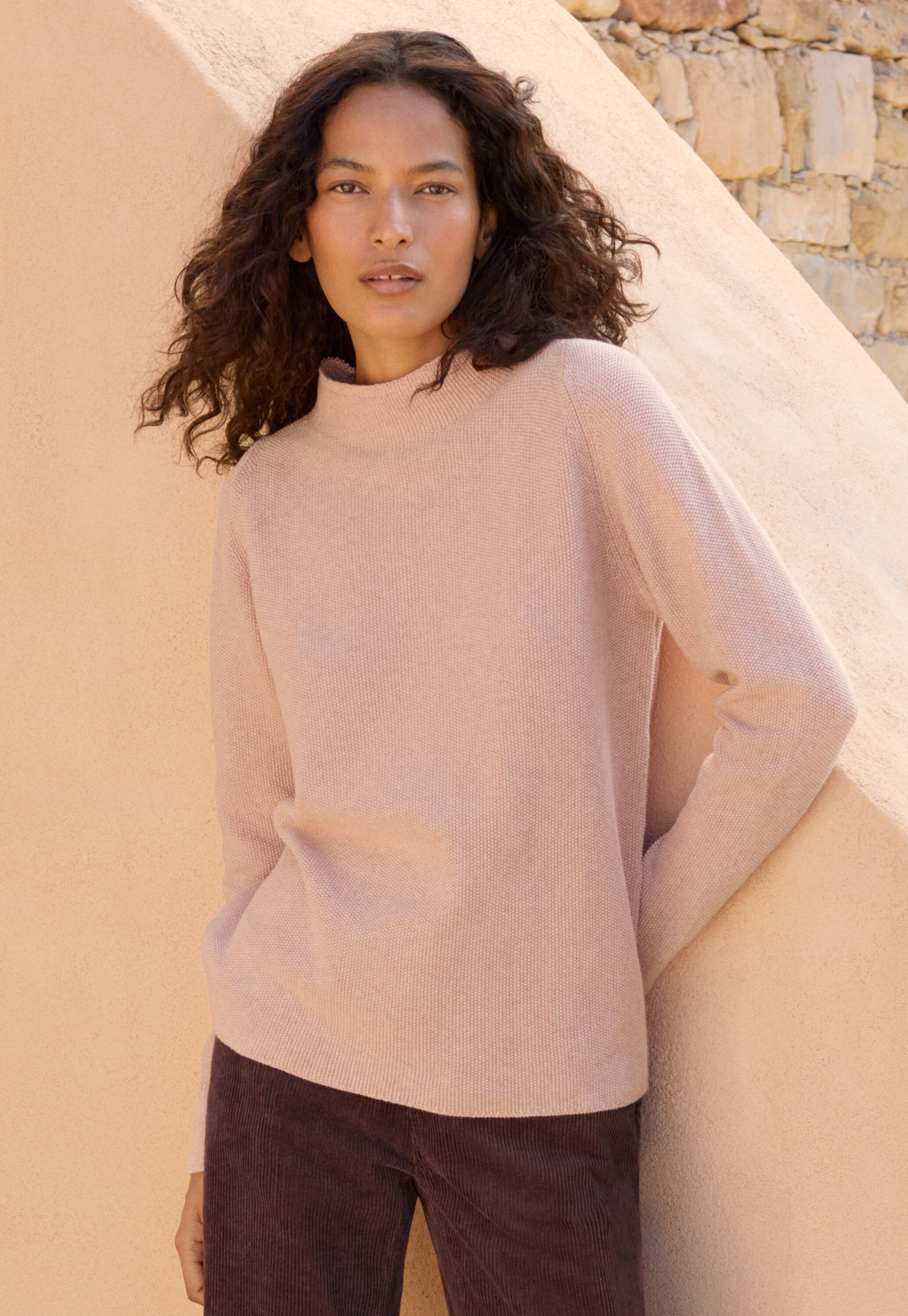 Trichterkragen-Pullover, Muschelrosa, large