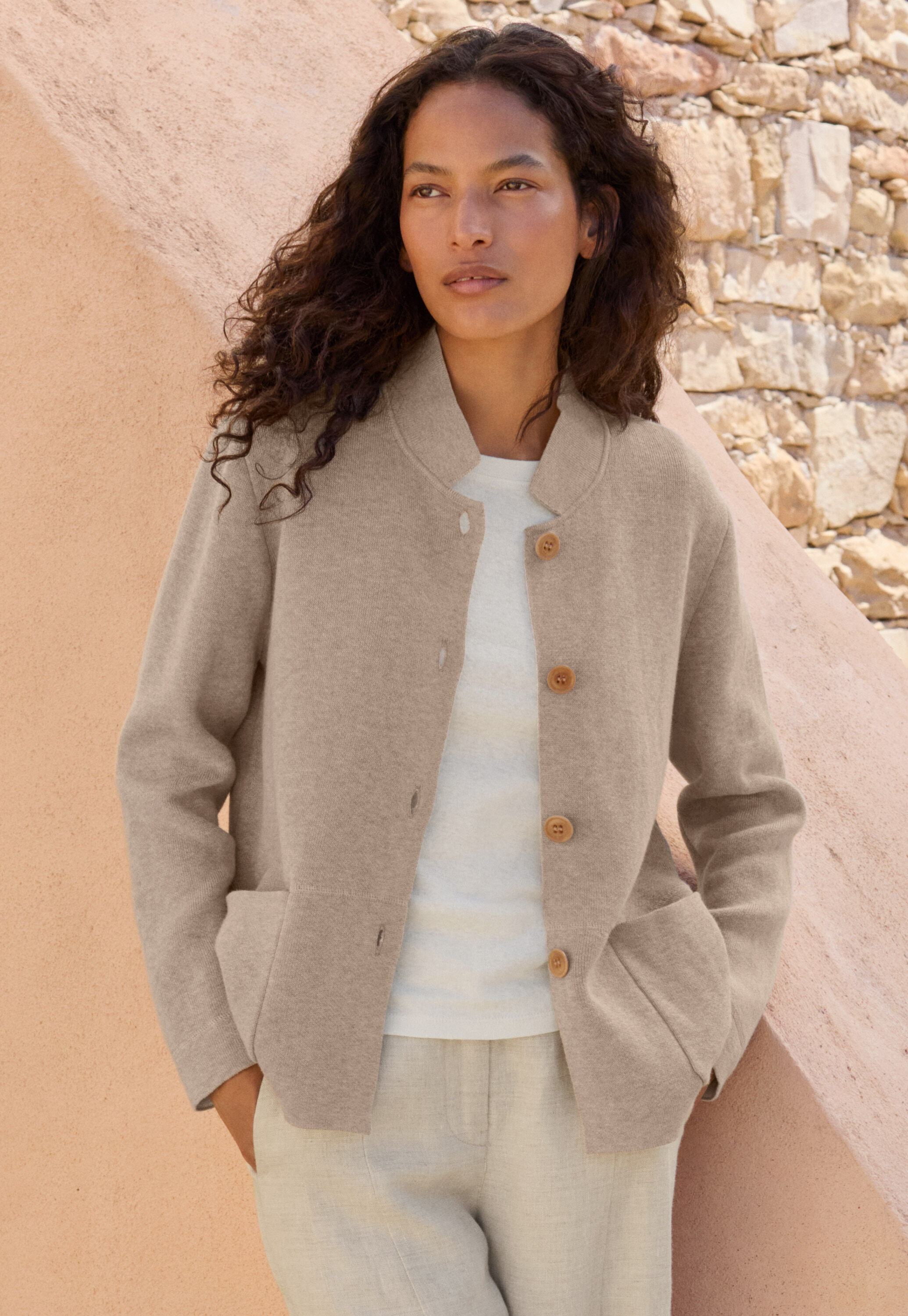 Geripptes Jersey-Oberteil, Ecru, large