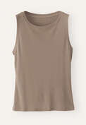 Top mit hohem Ausschnitt, Taupe, webstill