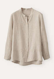 Gestreifte Bluse, Sandbeige/Aqua, webstill