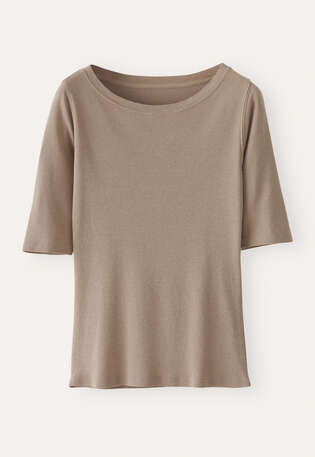 Geripptes Jersey-Oberteil, Taupe, webstill