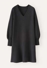 Kleid mit Peplum-Saum, Kohlschwarz, webstill