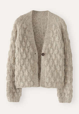 Handgestrickter Cardigan, Rehbraun/Grau, webstill