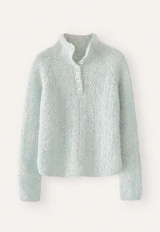 Pullover mit gekn&ouml;pftem Kragen, Blasses Aqua, webstill