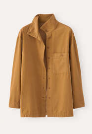 Bluse mit Trichterkragen, Goldbernstein, webstill