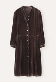 Kleid mit Taillenfalten, Schokolade, webstill