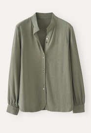 Bluse mit Trichterkragen, Khakigr&uuml;n, webstill