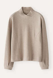 Sweatshirt mit &uuml;berkreuztem Kragen, Blasses Rehbraun, webstill