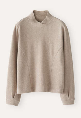Sweatshirt mit &uuml;berkreuztem Kragen, Blasses Rehbraun, webstill