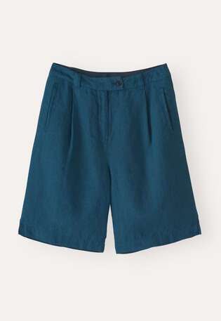 Bundfalten-Shorts, Tintenpetrol, webstill