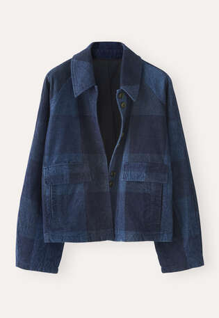 Karierte Cordjacke, Dunkles Indigo, webstill