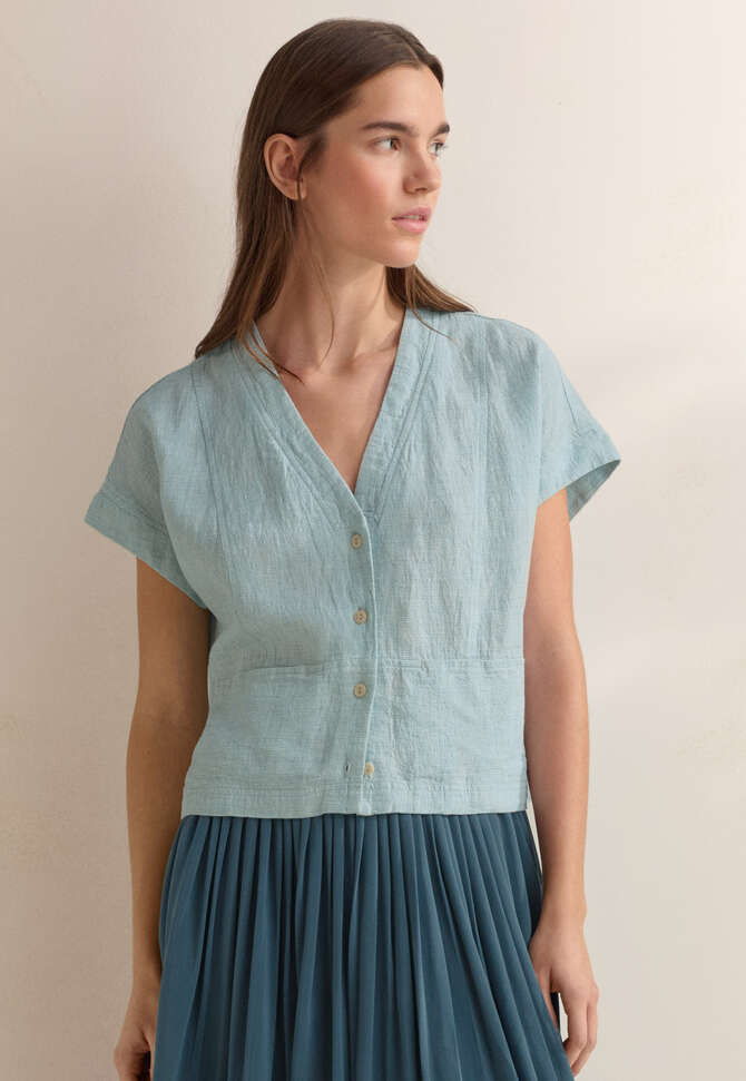 Kurz&auml;rmeliges V-Ausschnitt-Top, Blasses Mint, completeTheLook