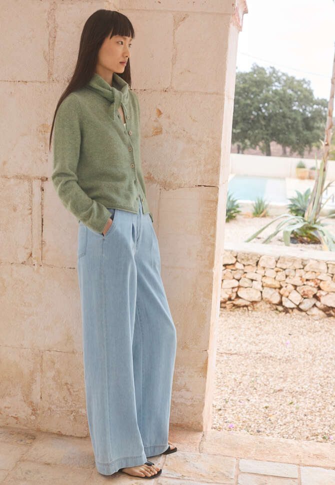 Indigo-gef&auml;rbte weite Hose, Blasses Denimblau, completeTheLook